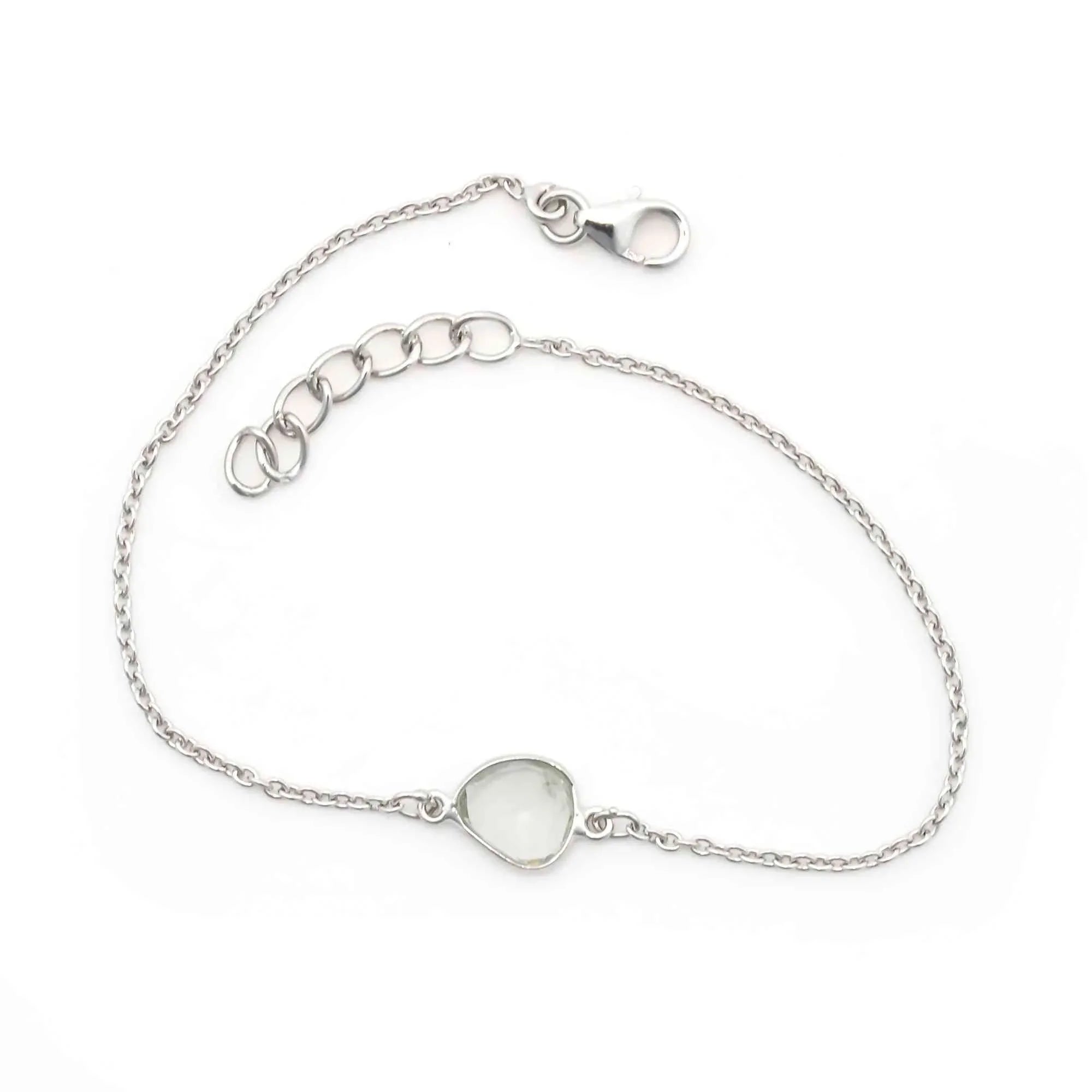 Delicate Green Amethyst Rose-Cut Bracelet in 925 Fine Sterling Silver Gemstone Bracelets