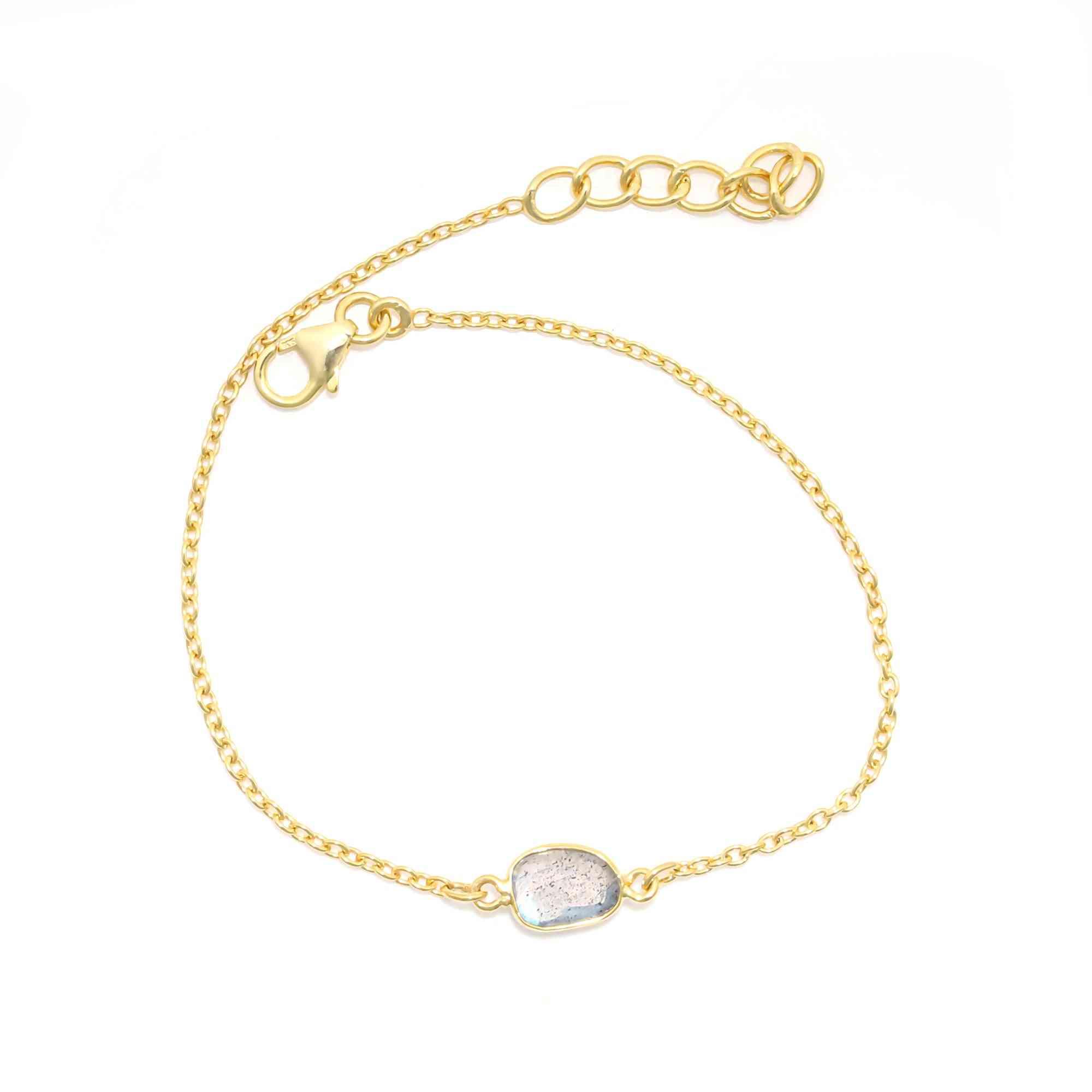 Flash Labradorite Rose-Cut Bracelet in Solid 925 Sterling Silver Gemstone Bracelets