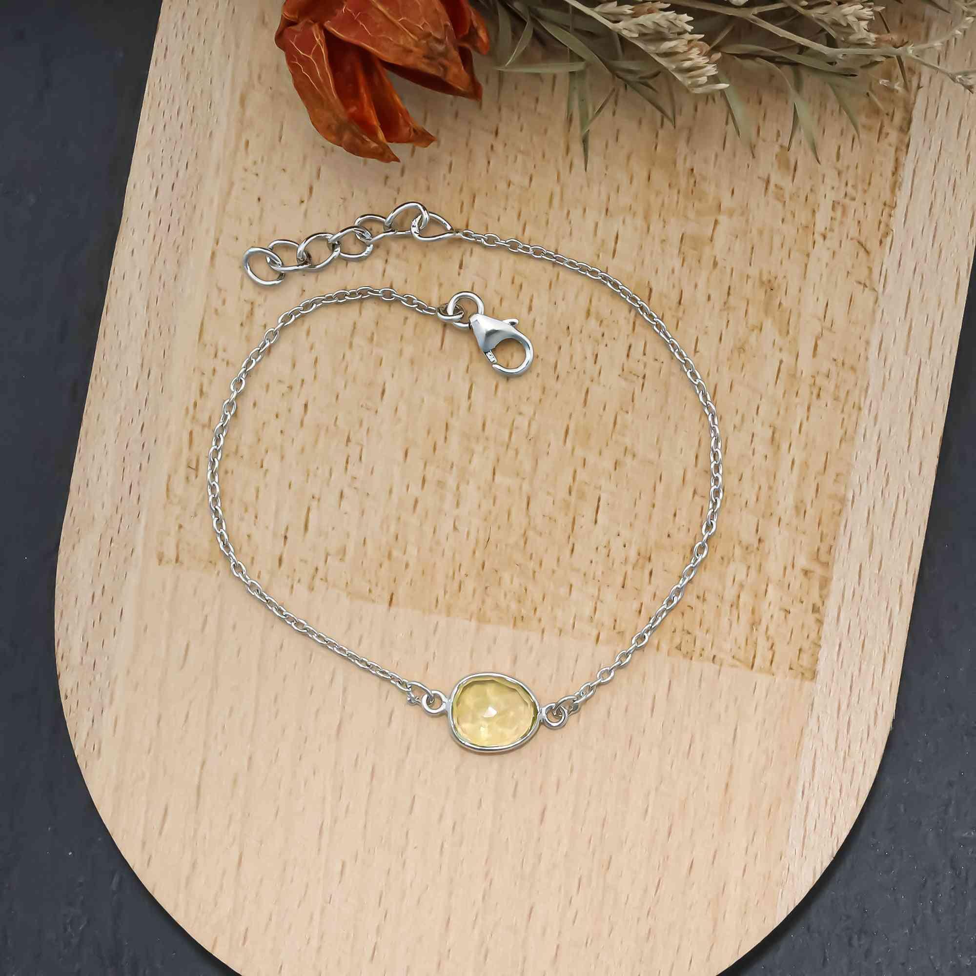 Sunlit Lemon Quartz Rose-Cut Bracelet in Solid 925 Sterling Silver Gemstone Bracelets