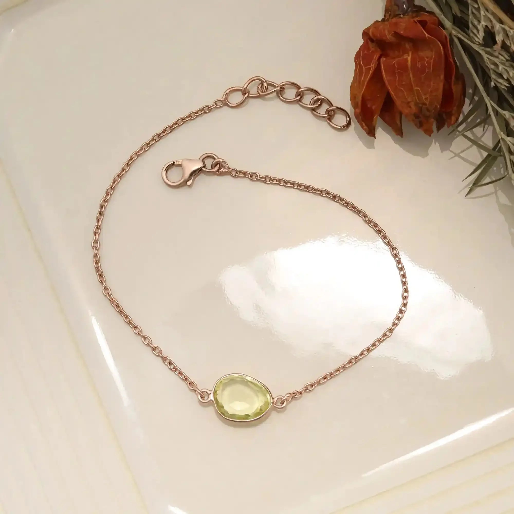 Sunlit Lemon Quartz Rose-Cut Bracelet in Solid 925 Sterling Silver Gemstone Bracelets