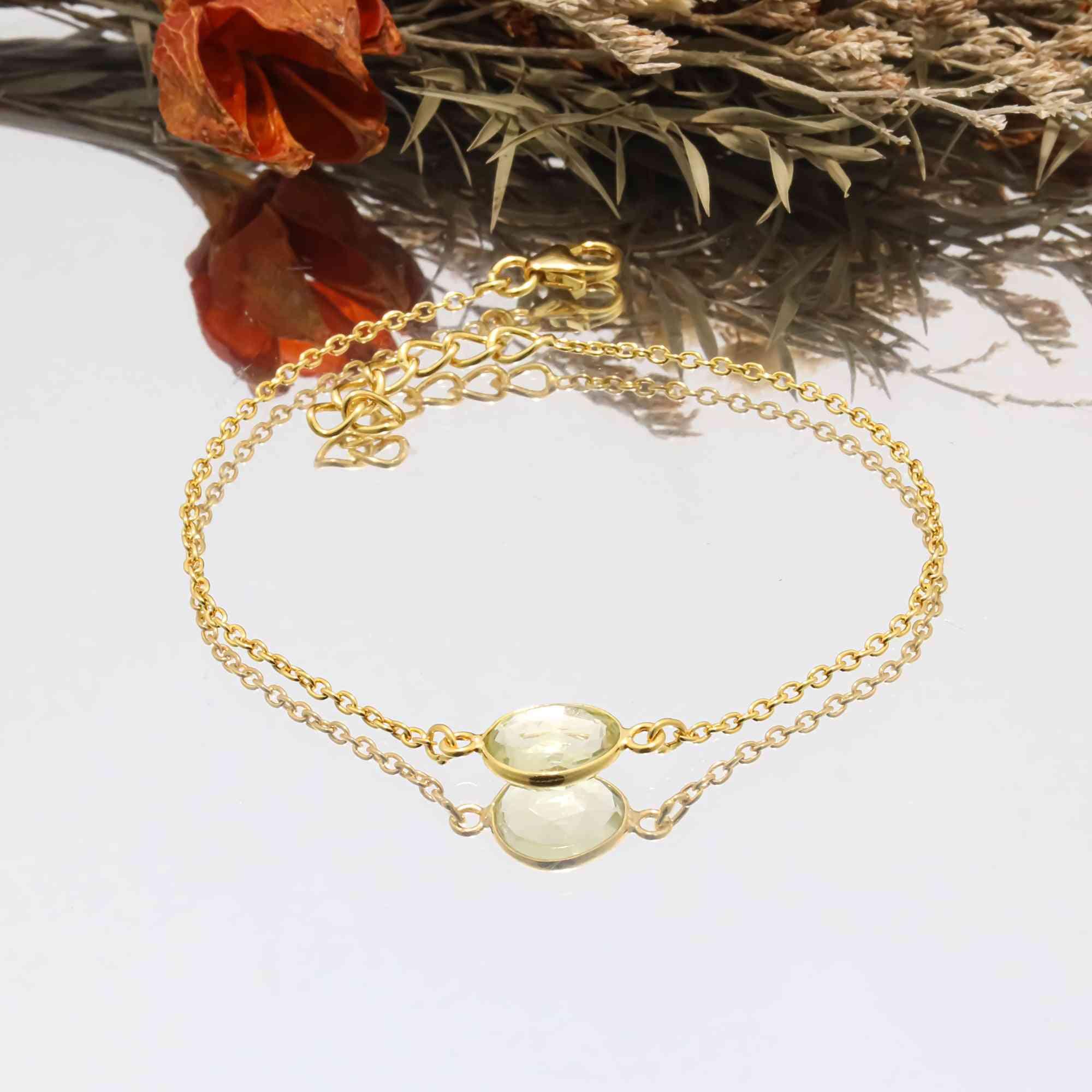 Sunlit Lemon Quartz Rose-Cut Bracelet in Solid 925 Sterling Silver Gemstone Bracelets