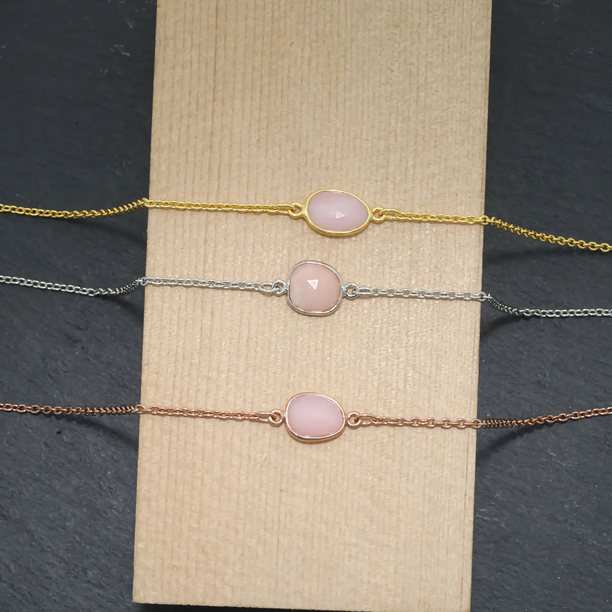Blush Pink Opal Rose-Cut Bracelet in 925 Sterling Silver