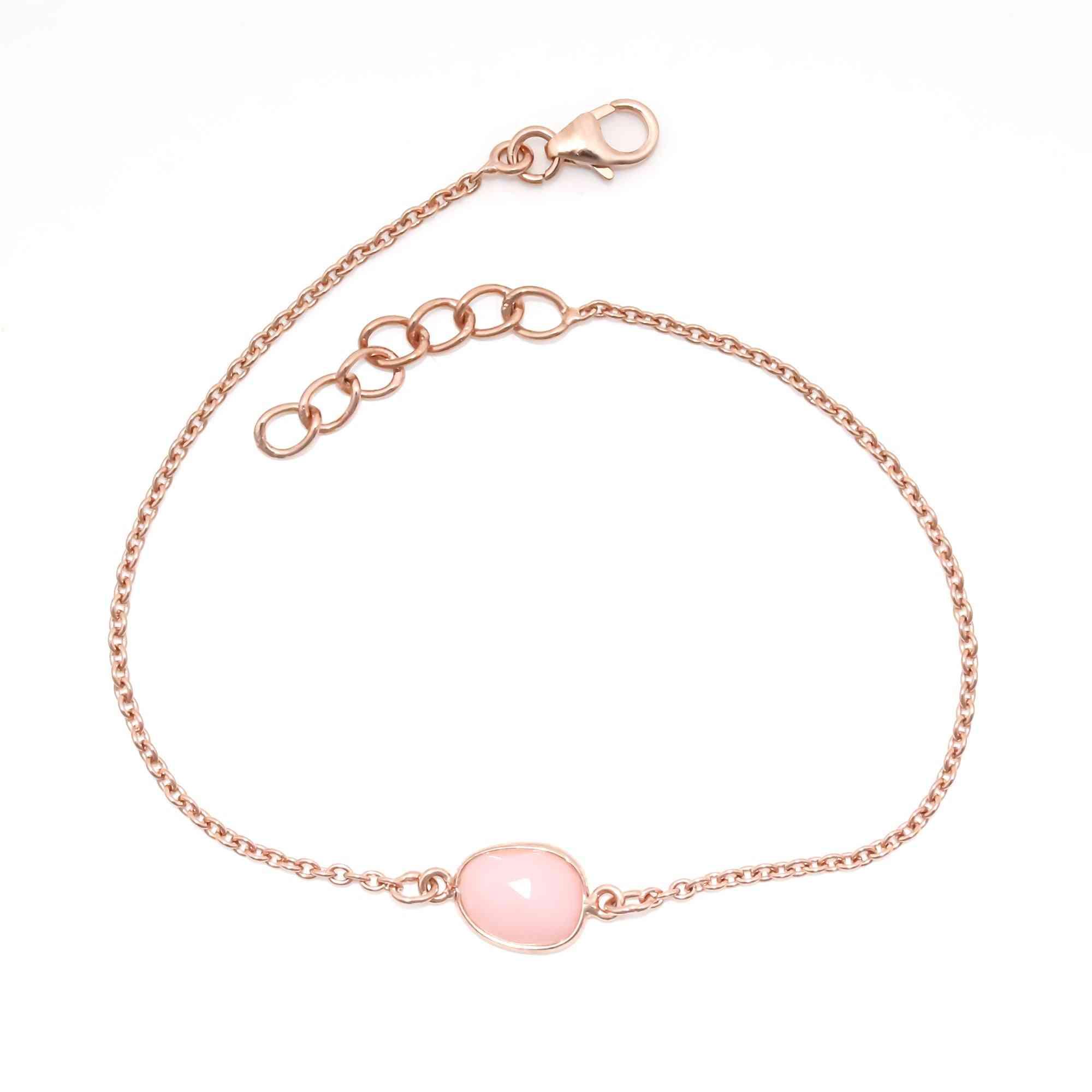 Blush Pink Opal Rose-Cut Bracelet in 925 Sterling Silver Gemstone Bracelets