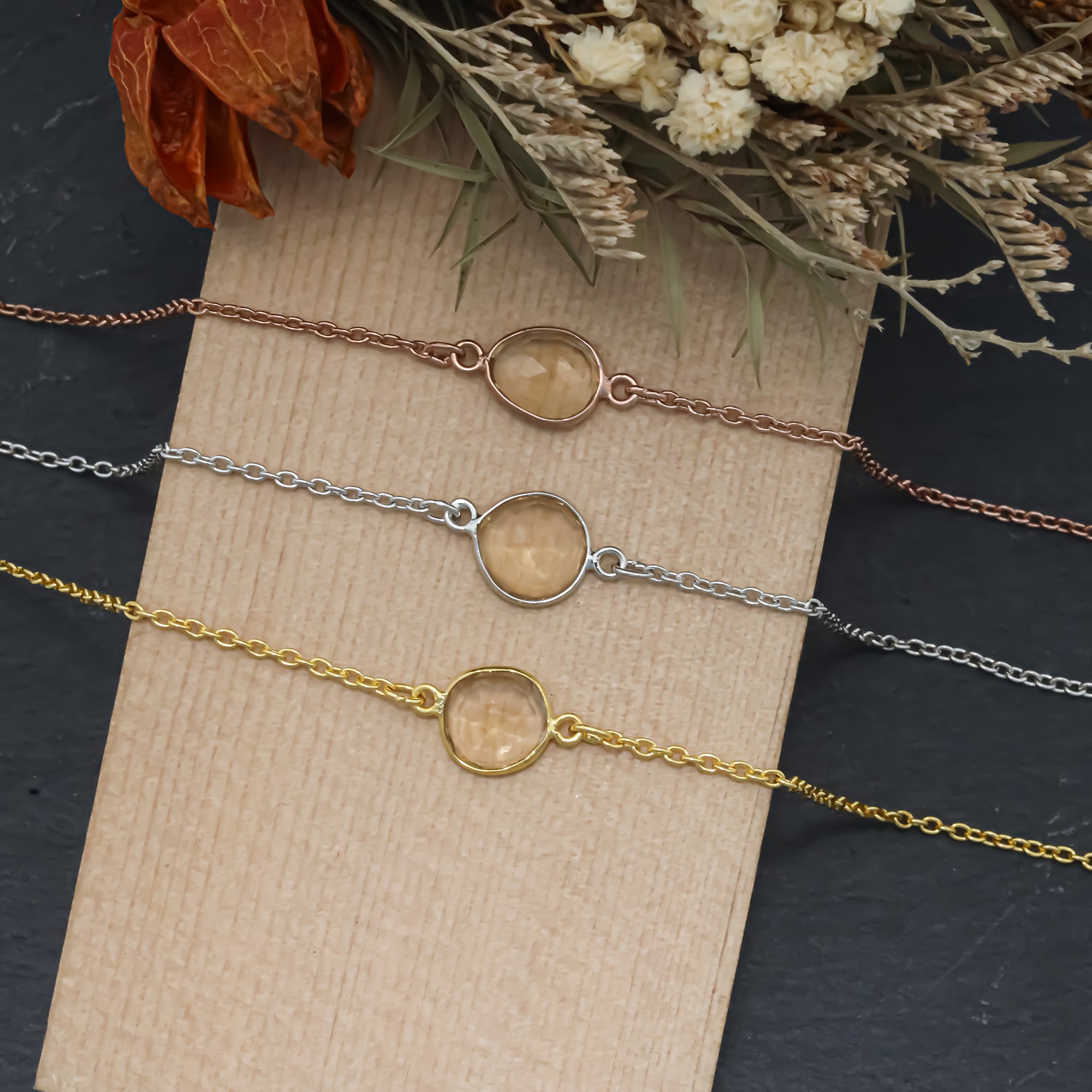 Warm Whisky Quartz Rose-Cut Bracelet in Solid 925 Sterling Silver