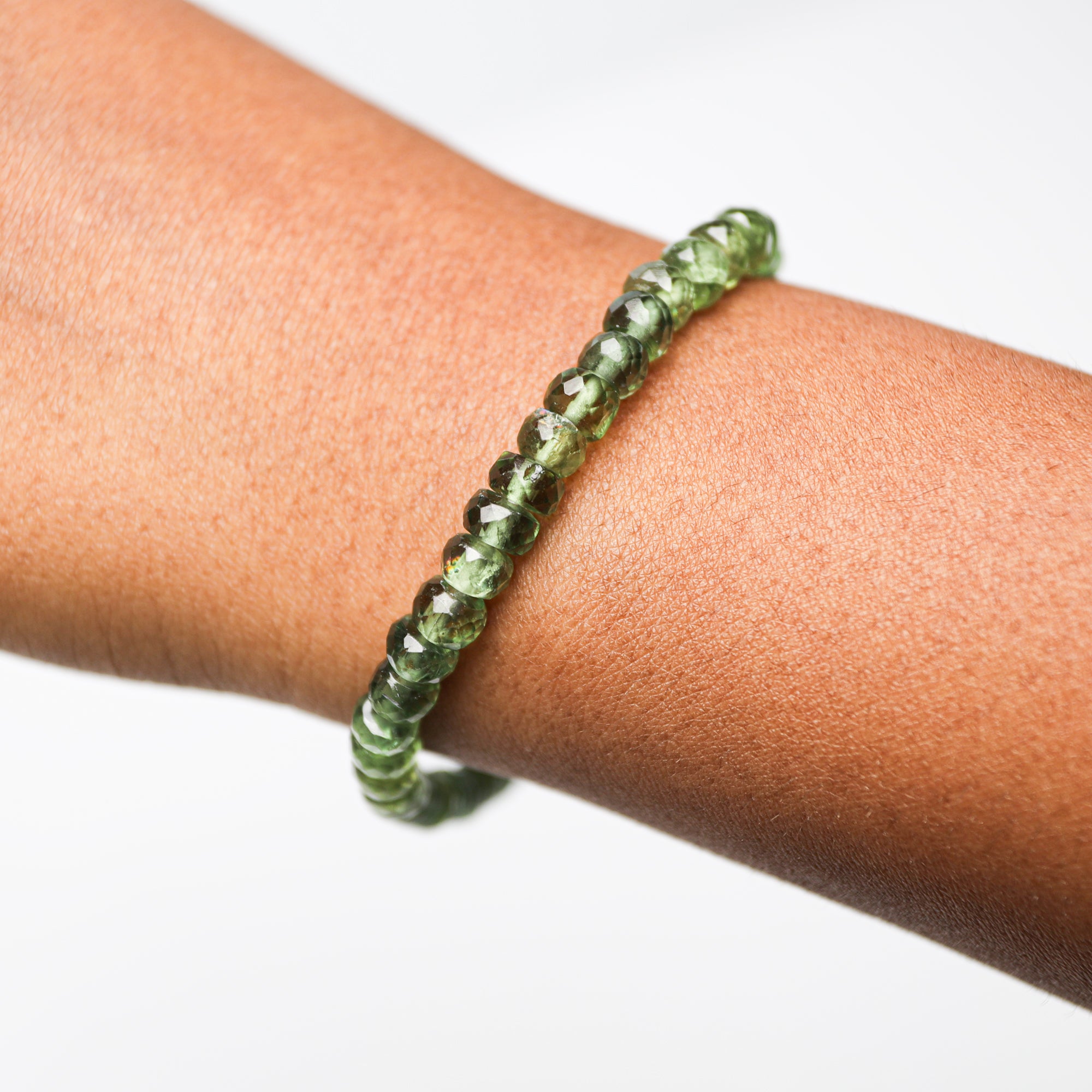 Natural Green Apatite Rondelle Faceted Bracelet Handmade Gemstone Jewelry 67 Ct