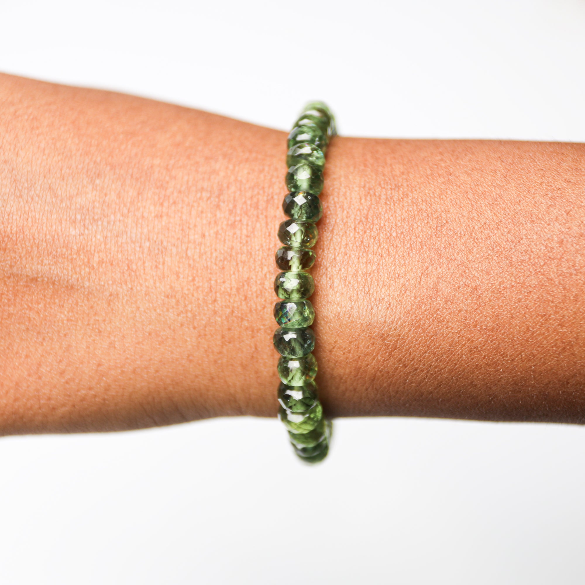 Natural Green Apatite Bracelet Rondelle Faceted Gemstone Beads Handmade 87 Ct