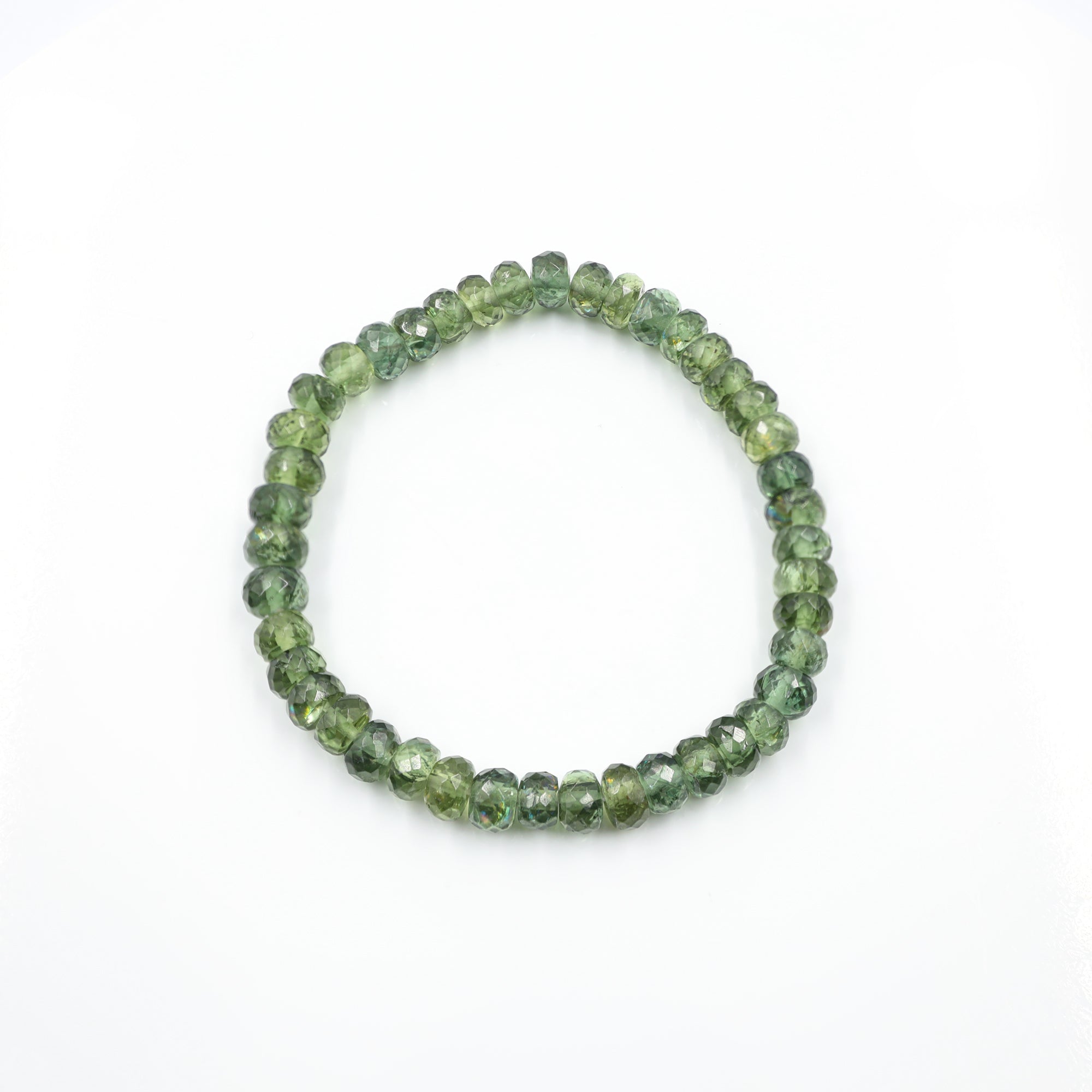 Natural Green Apatite Bracelet Rondelle Faceted Gemstone Beads Handmade 87 Ct