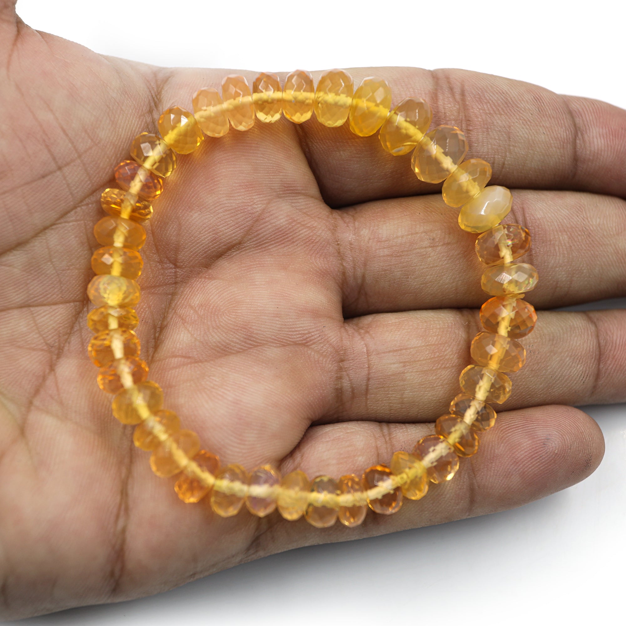 Natural Mexican Opal Bracelet Rondelle Faceted Gemstone Beads Handmade 78 Ct