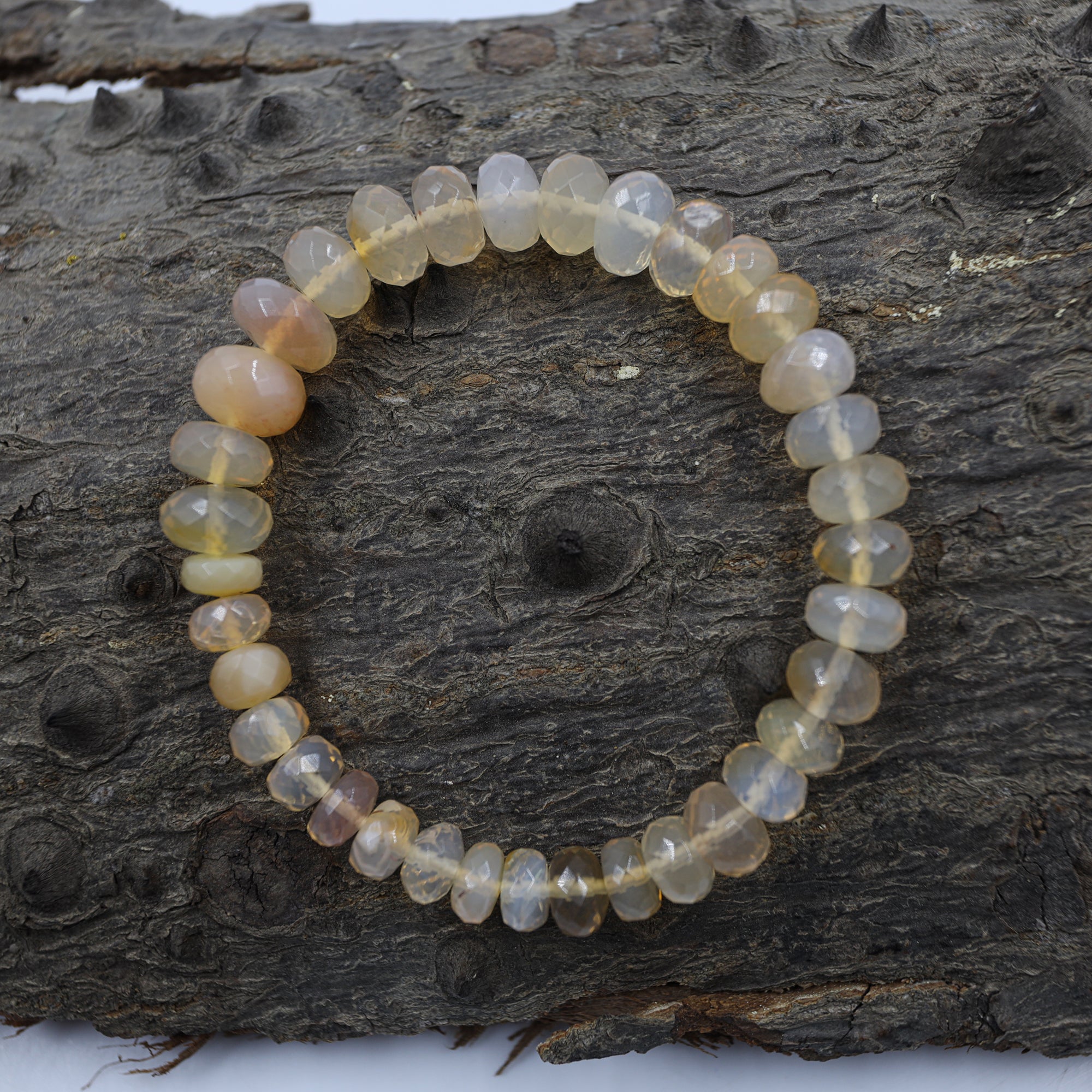 Natural Mexican Opal Bracelet Rondelle Faceted Gemstone Beads Handmade 88 Ct