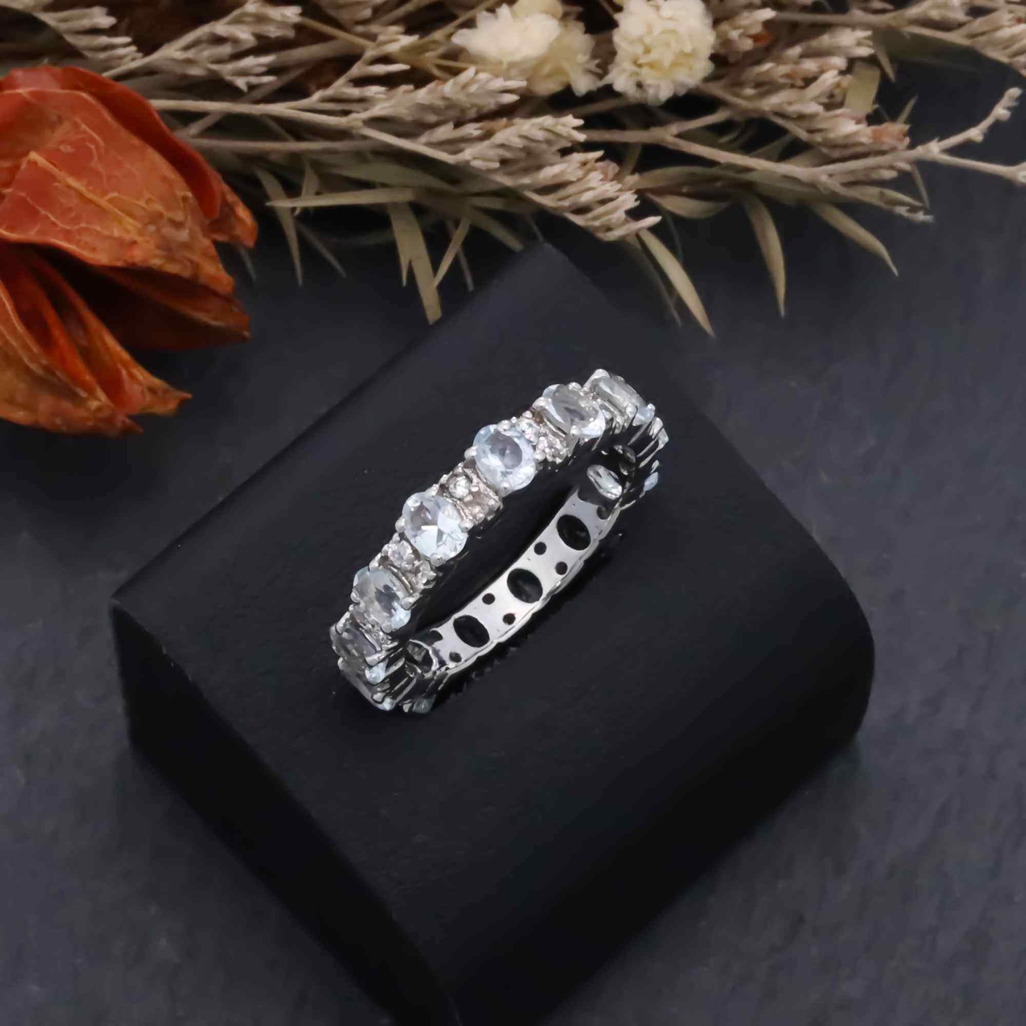 Natural Aquamarine 3x4mm Oval Cut Ring 925 Sterling Silver Handmade Blue Gemstone Solitaire Ring