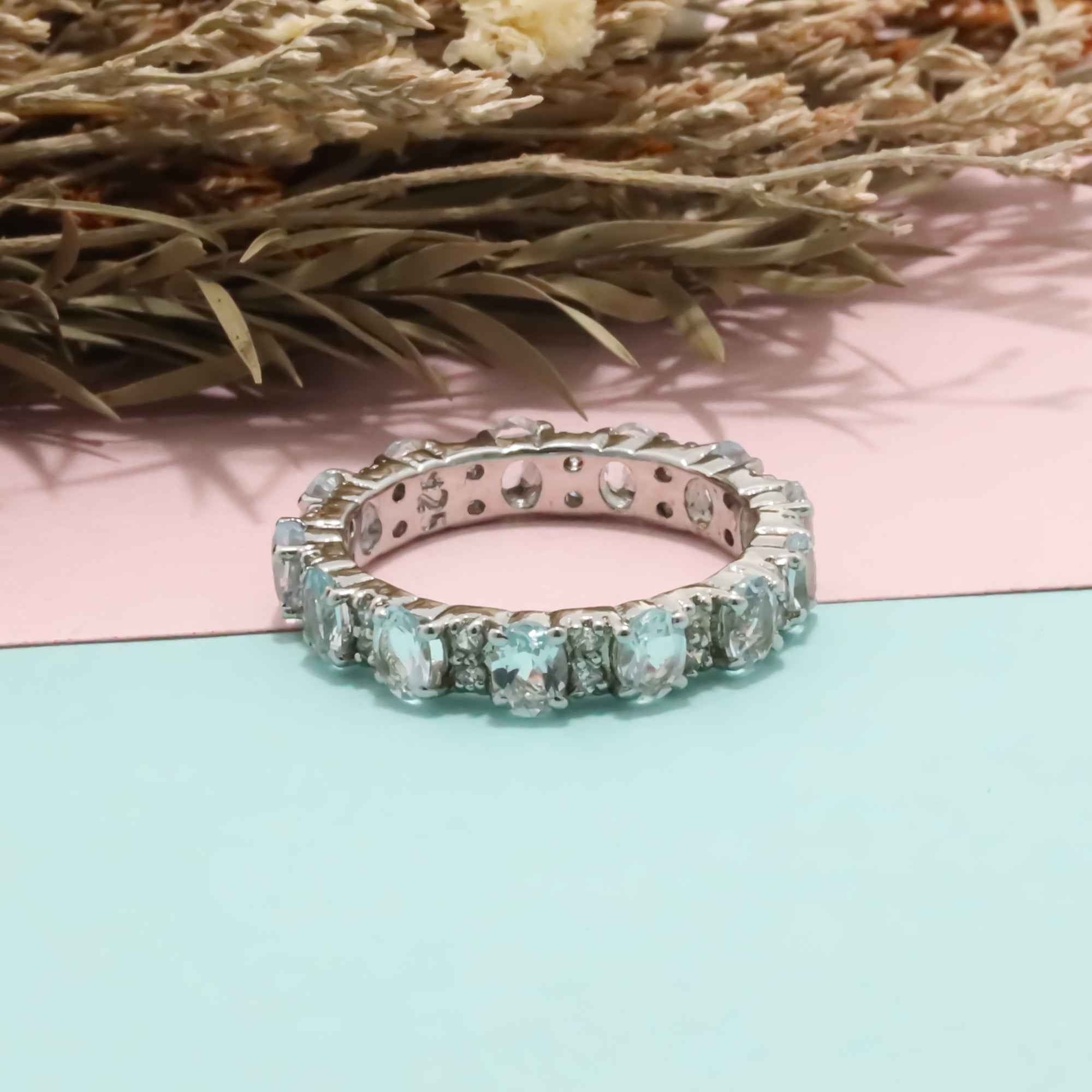 Natural Aquamarine 3x4mm Oval Cut Ring 925 Sterling Silver Handmade Blue Gemstone Solitaire Ring
