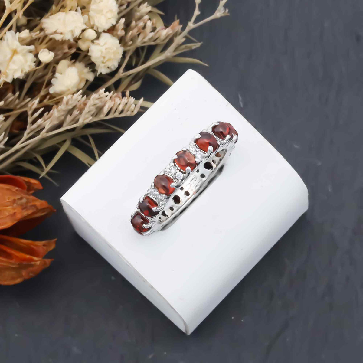 Natural Garnet 3x4mm Oval Cabochon Ring 925 Sterling Silver Handmade Red Gemstone Solitaire Ring