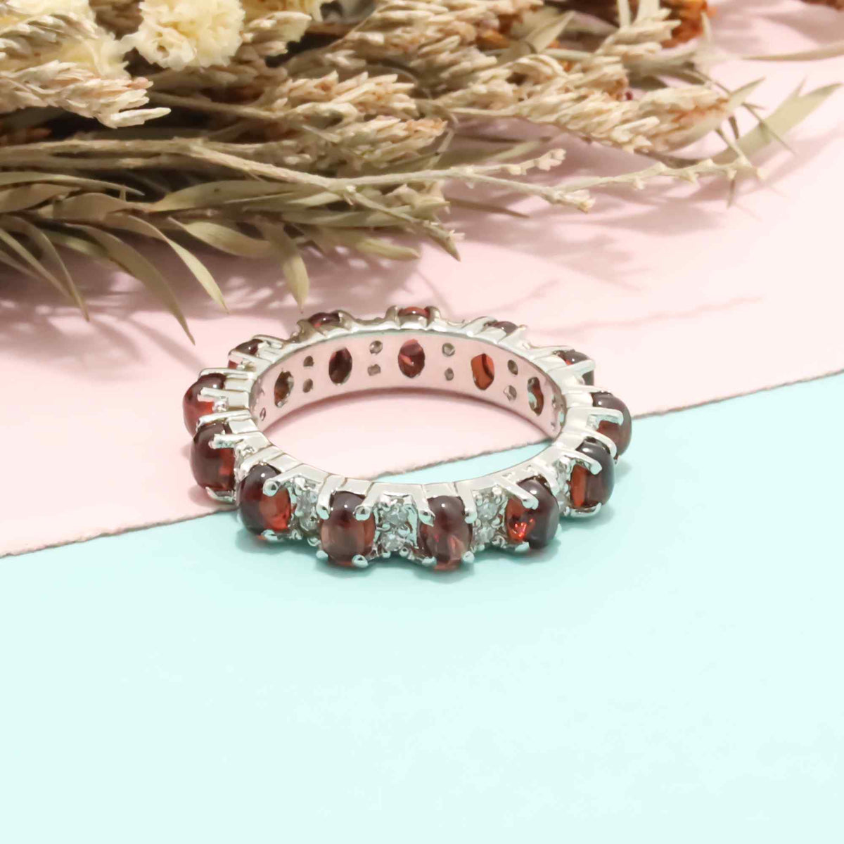 Natural Garnet 3x4mm Oval Cabochon Ring 925 Sterling Silver Handmade Red Gemstone Solitaire Ring
