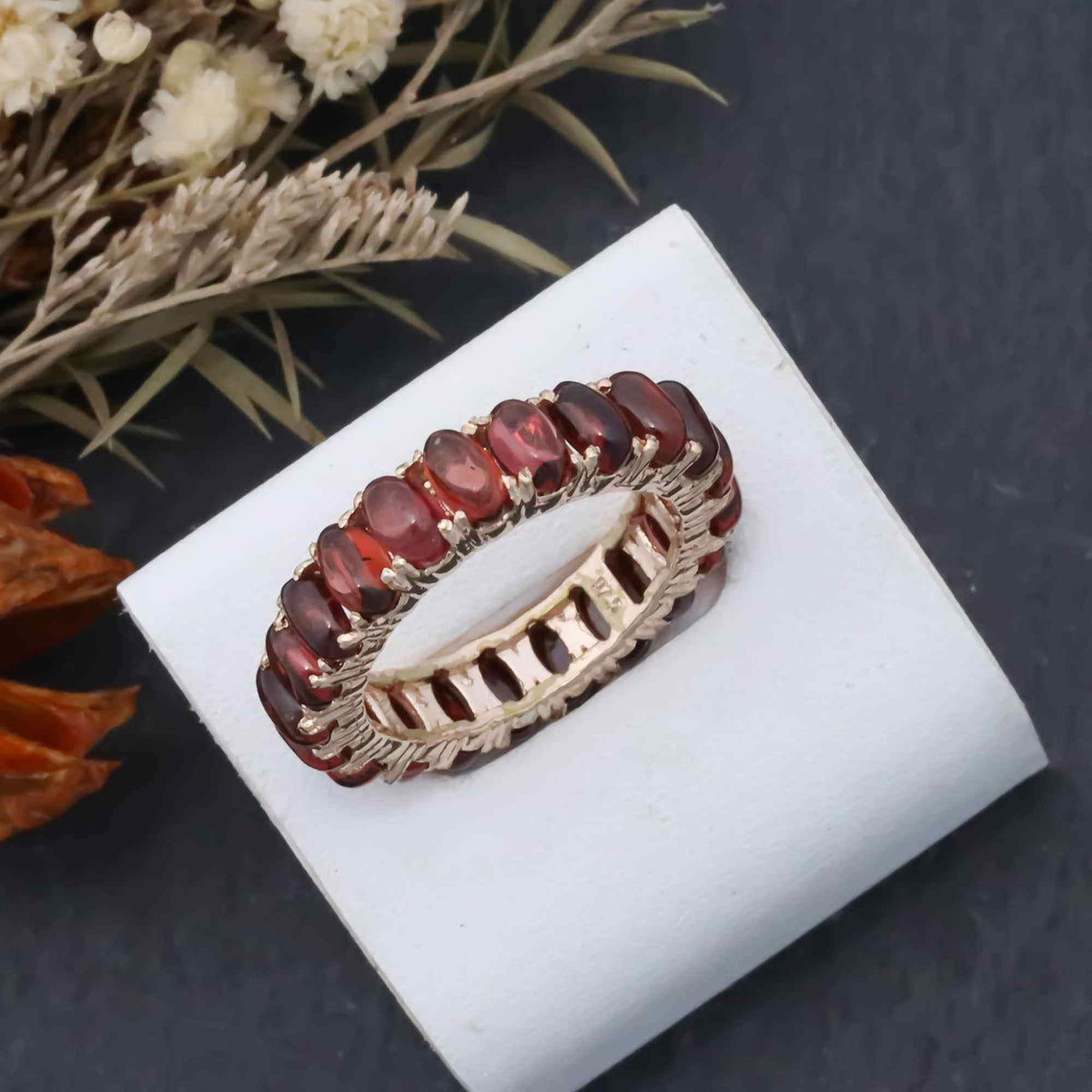 Natural Garnet 3x5mm Oval Cabochon Ring 925 Sterling Silver Handmade Solitaire Ring