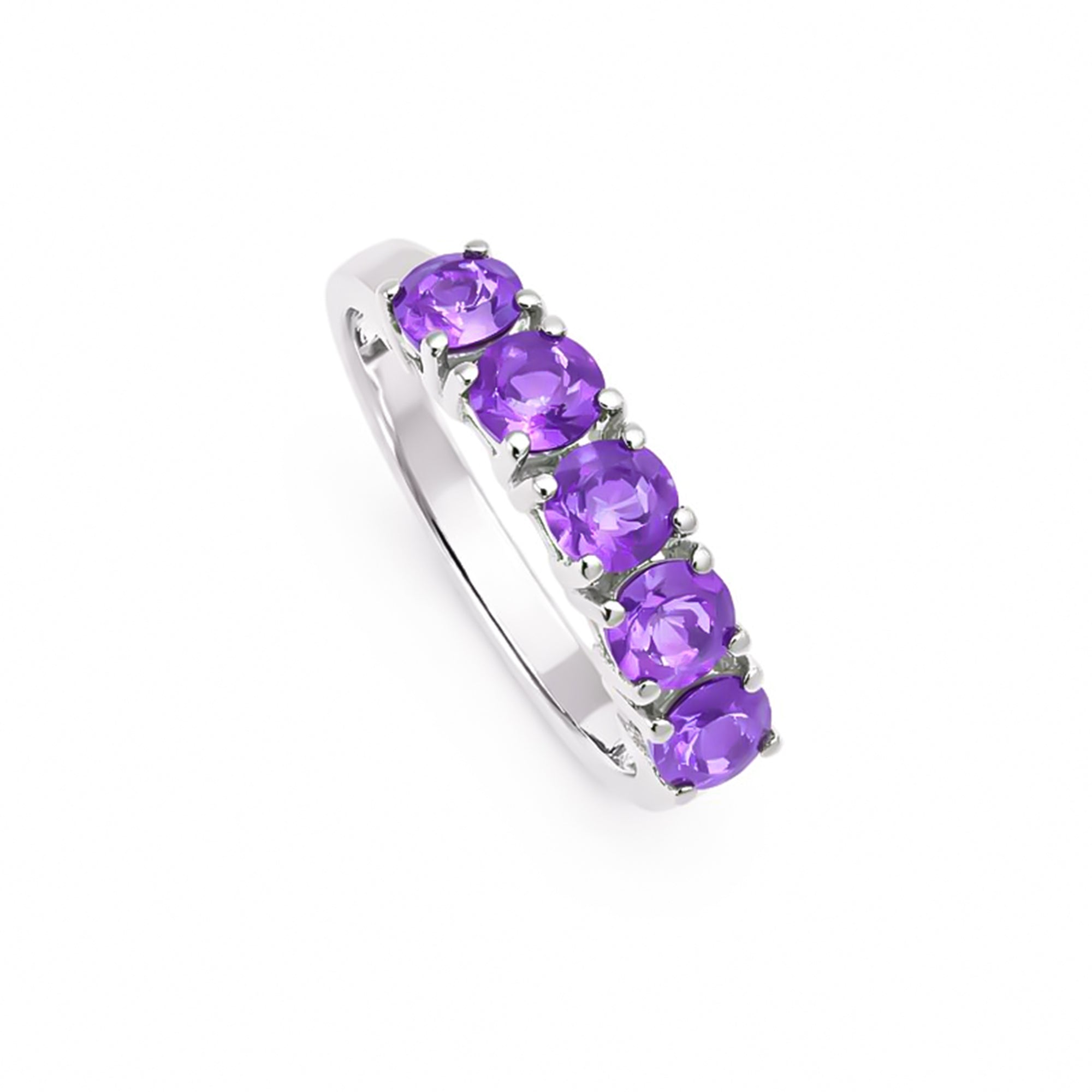 Natural Amethyst 4mm Round Cut Solitaire Ring 925 Sterling Silver Ring