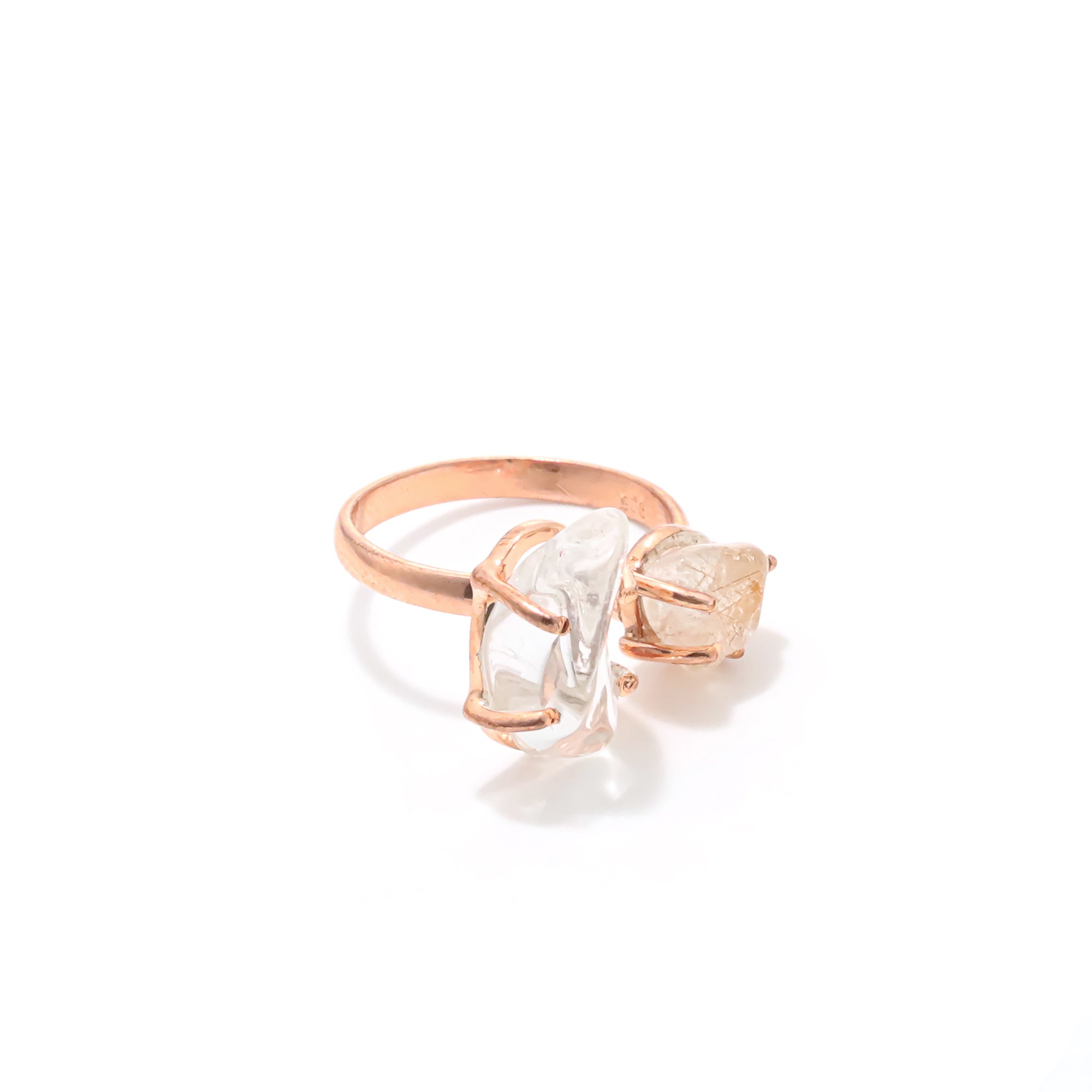 Raw Crystal Quartz Two Stone Ring in 925 Sterling Silver Rough Gemstone Handmade Jewelry Gift for Her