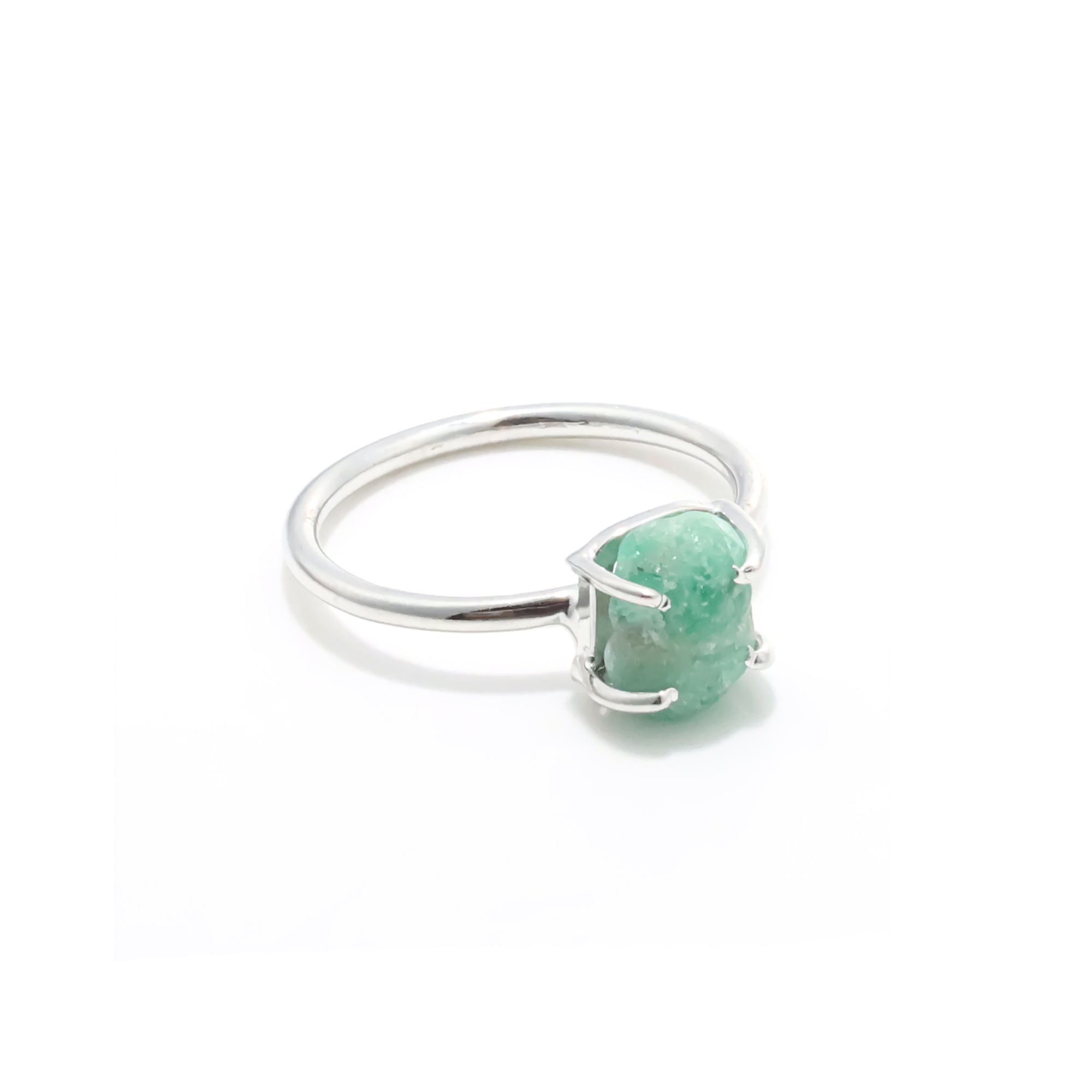 Raw Emerald Ring in 925 Sterling Silver Rough Gemstone Ring Handmade May Birthstone Jewelry