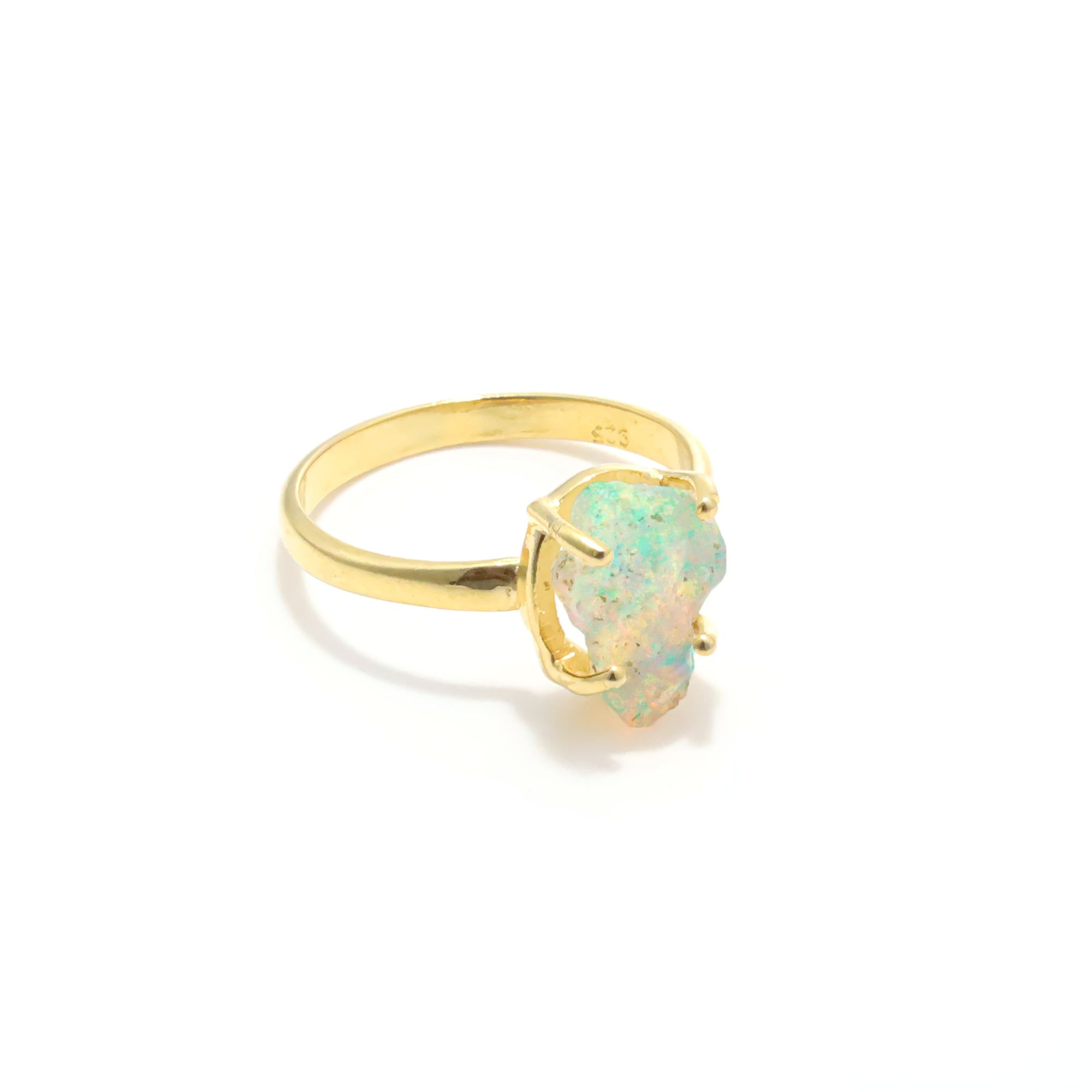 Raw Ethiopian Opal Ring in 925 Sterling Silver Rough Gemstone Ring Handmade October Birthstone Jewelry