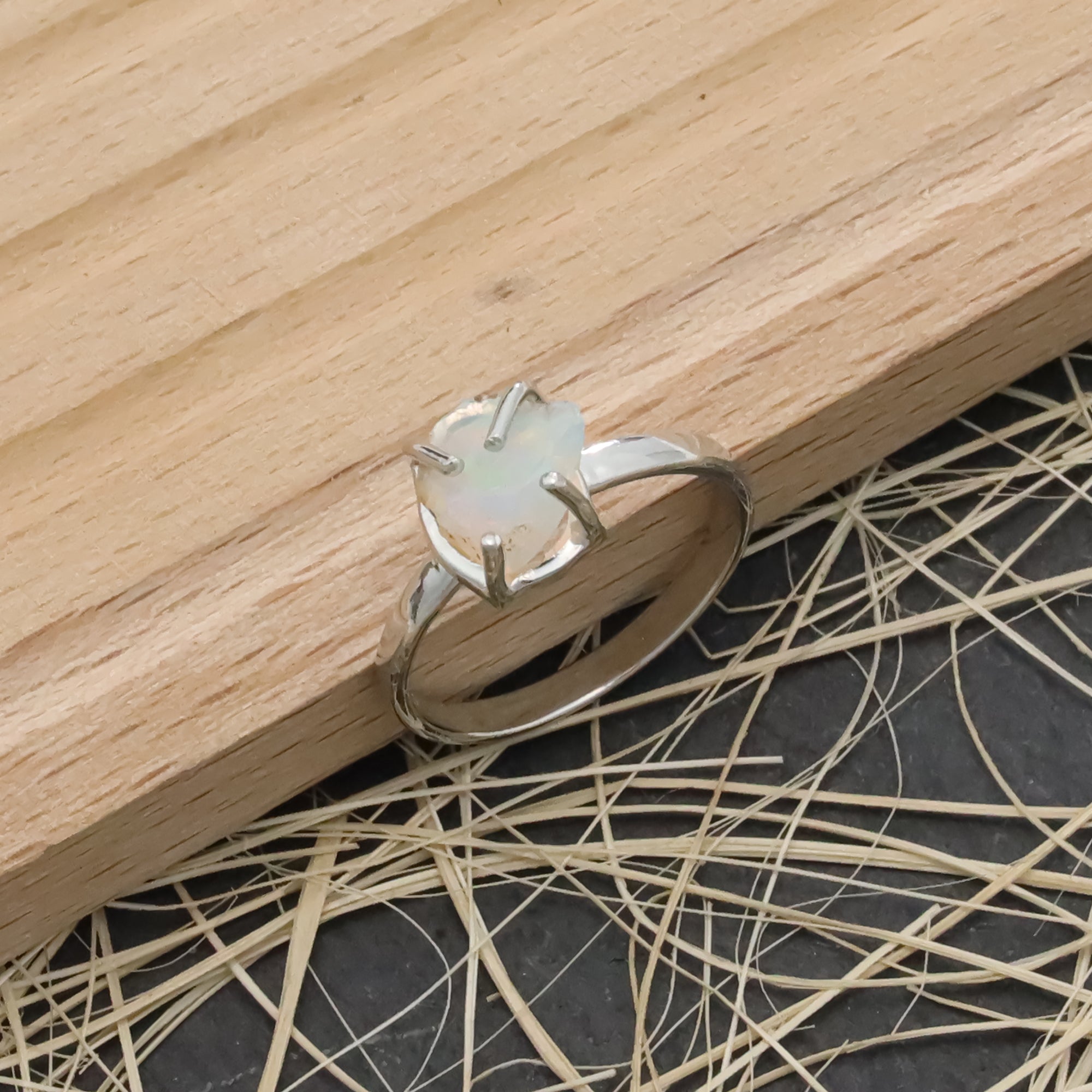 Raw Ethiopian Opal Ring in 925 Sterling Silver Rough Gemstone Ring Handmade October Birthstone Jewelry