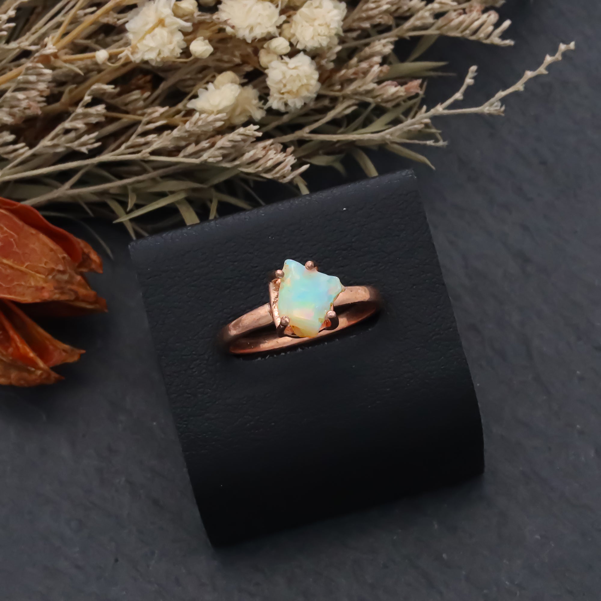 Raw Ethiopian Opal Ring in 925 Sterling Silver Rough Gemstone Ring Handmade October Birthstone Jewelry