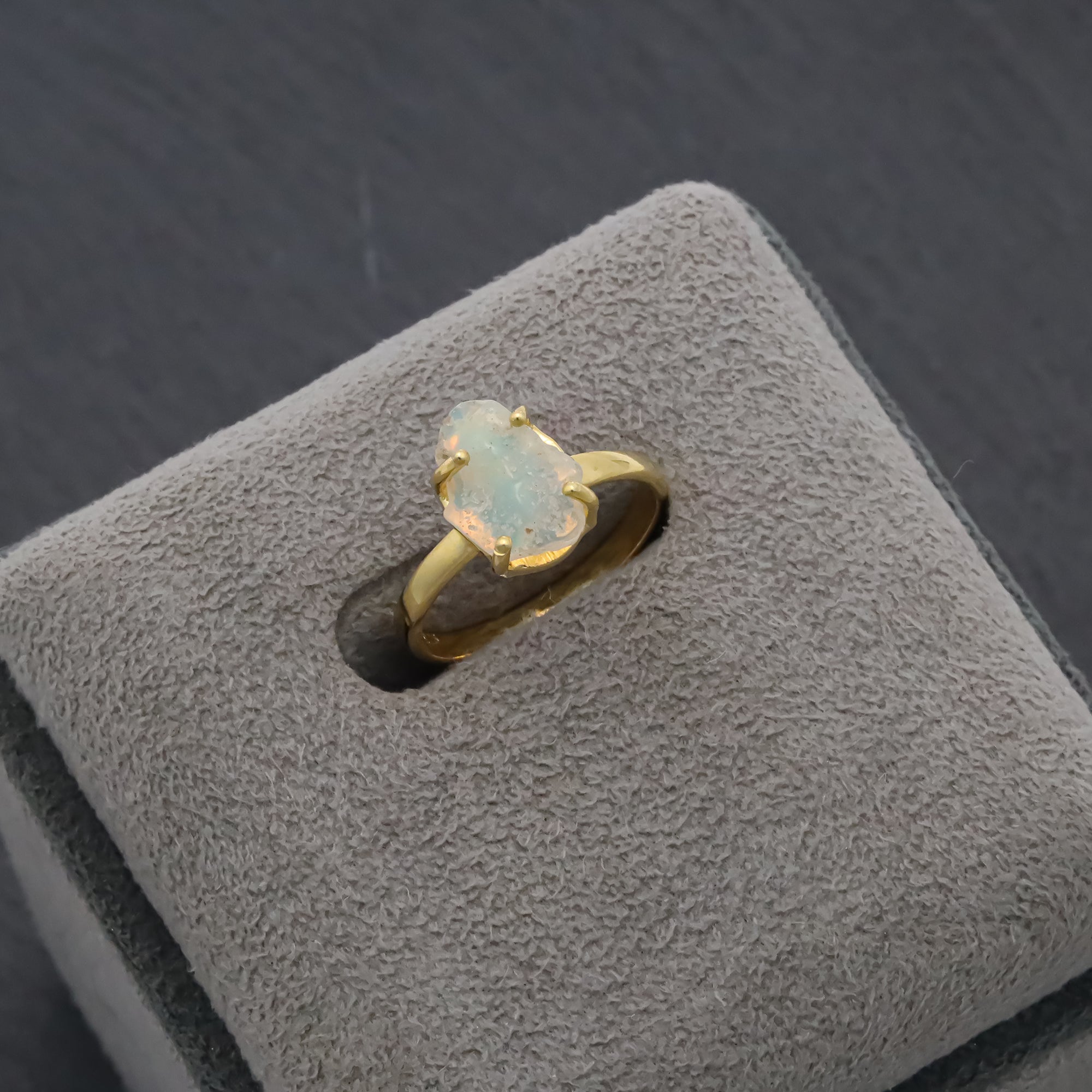 Raw Ethiopian Opal Ring in 925 Sterling Silver Rough Gemstone Ring Handmade October Birthstone Jewelry