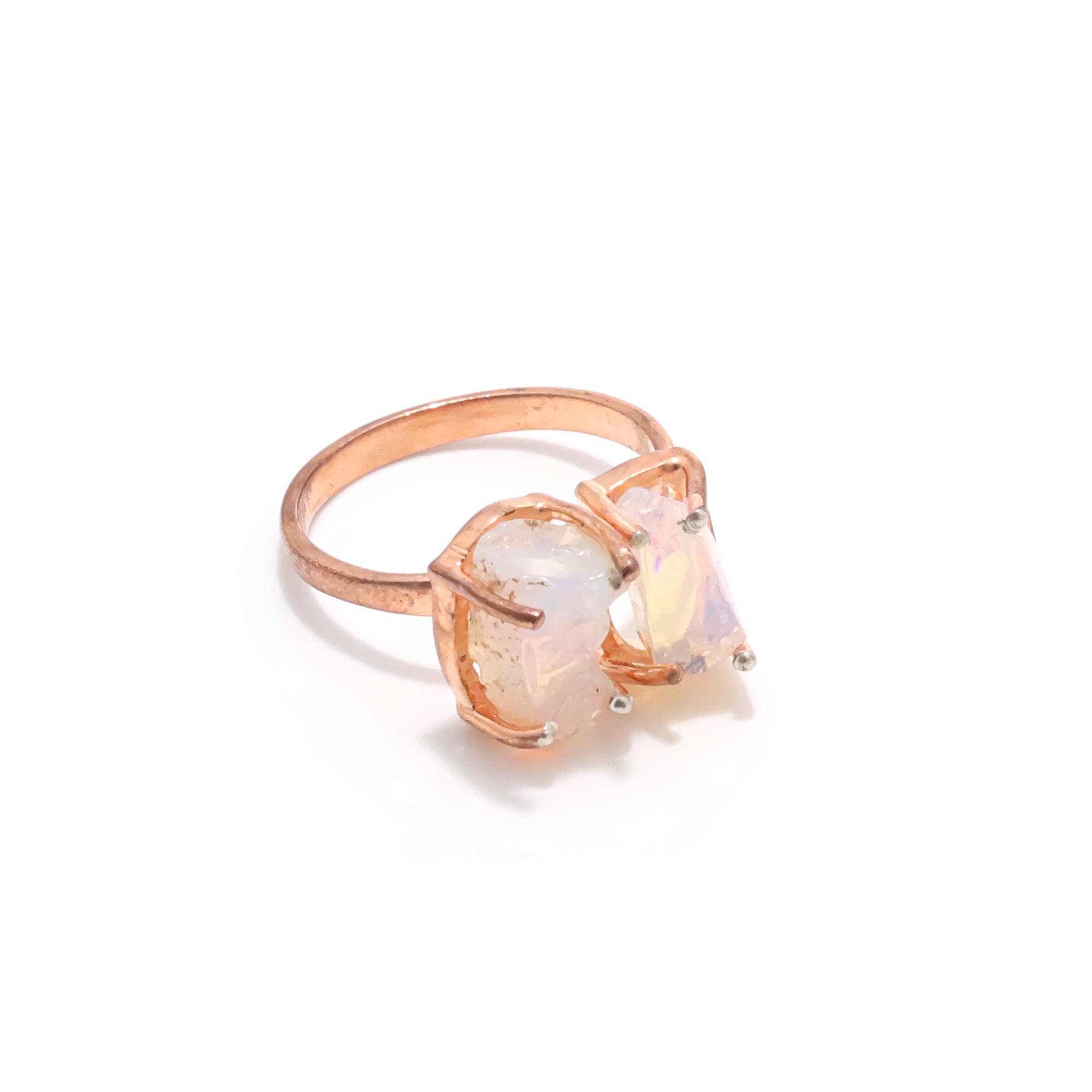 Raw Ethiopian Opal Two Stone Ring in 925 Sterling Silver Rough Gemstone Handmade October Birthstone Jewelry