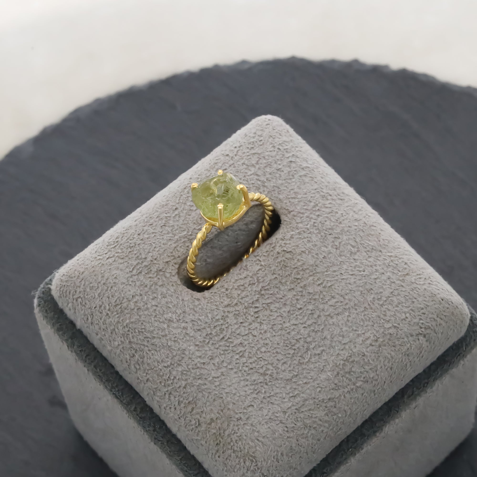 Raw Green Garnet Ring in 925 Sterling Silver Rough Gemstone Ring Handmade January Birthstone Jewelry