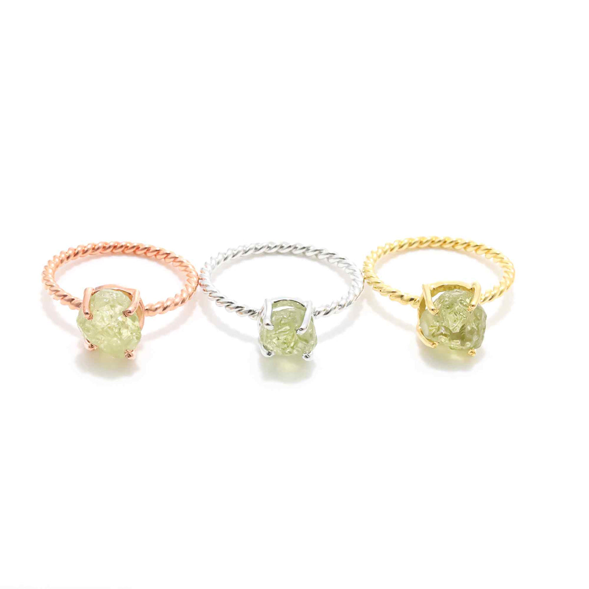 Raw Green Garnet Ring in 925 Sterling Silver Rough Gemstone Ring Handmade January Birthstone Jewelry