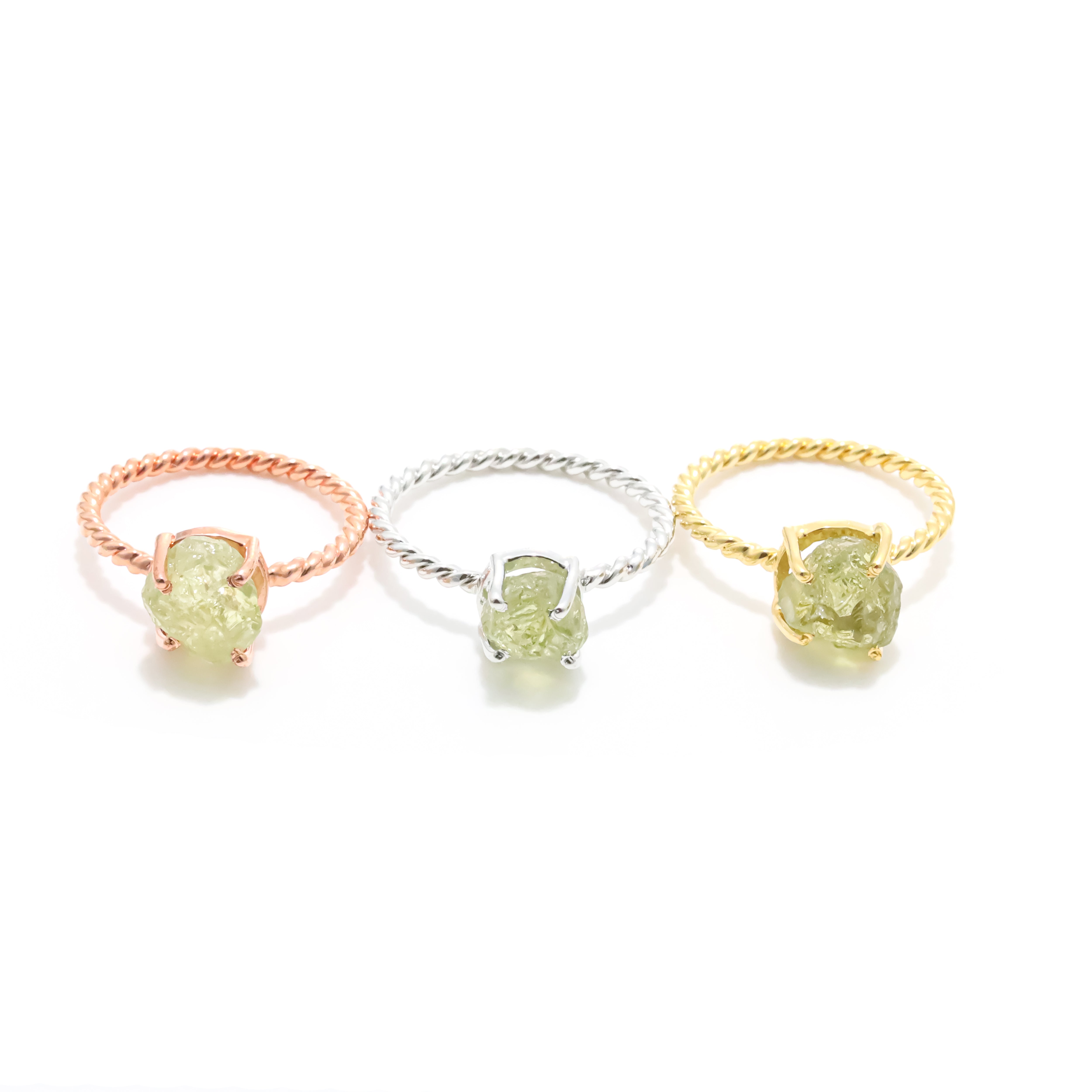 Raw Green Garnet Ring in 925 Sterling Silver Rough Gemstone Ring Handmade January Birthstone Jewelry