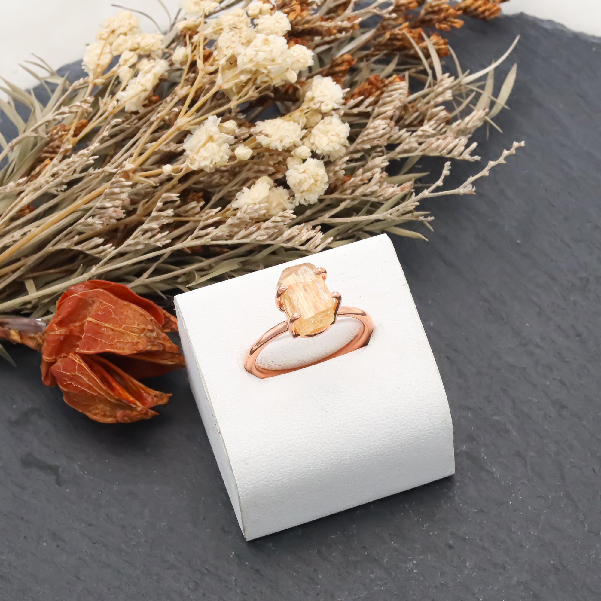 Raw Imperial Topaz Ring in 925 Sterling Silver Rough Gemstone Ring Handmade November Birthstone Jewelry