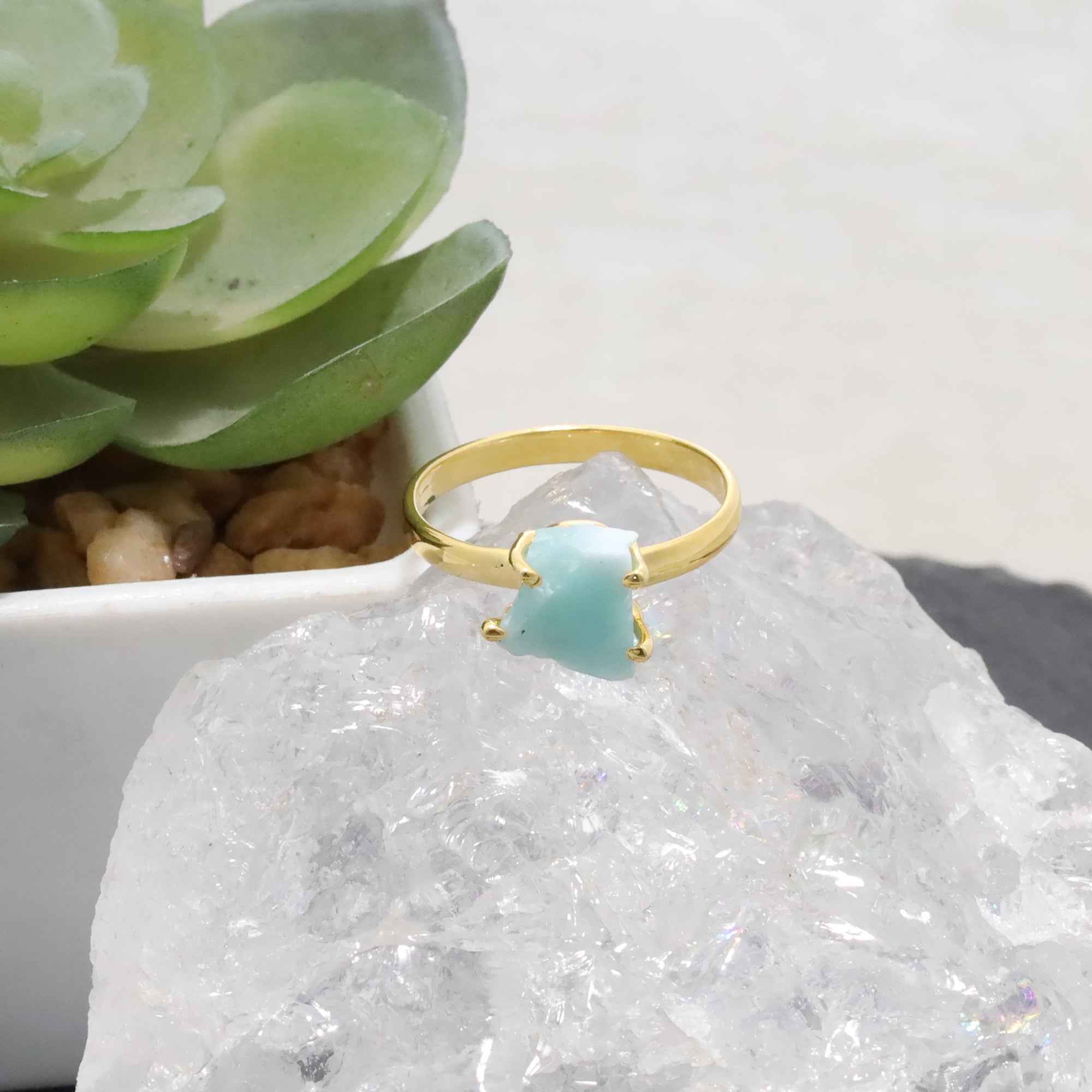 Raw Larimar Ring in 925 Sterling Silver Rough Gemstone Ring Handmade Jewelry Gift for Her
