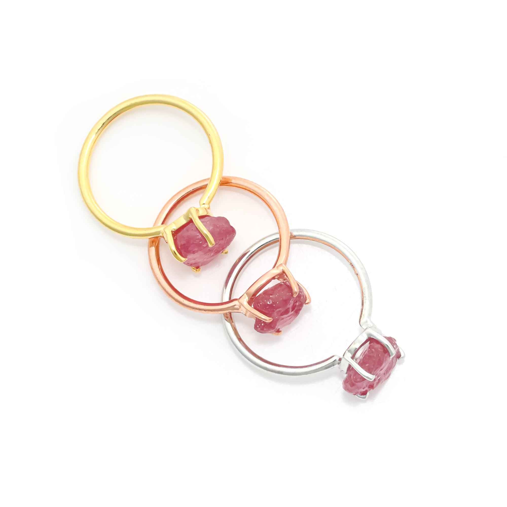 Raw Glass Filled Ruby Ring in 925 Sterling Silver Rough Gemstone Ring Handmade