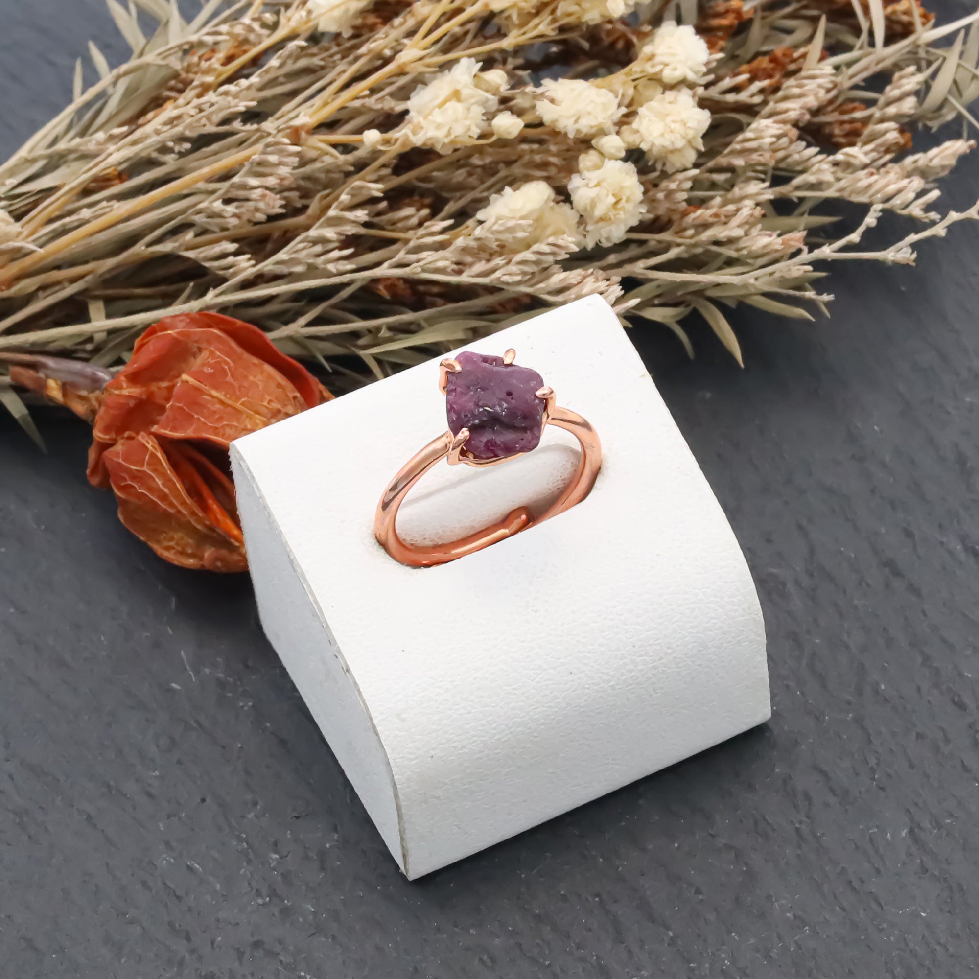 Raw Natural Ruby Ring in 925 Sterling Silver Rough Gemstone Ring Handmade July Birthstone Jewelry