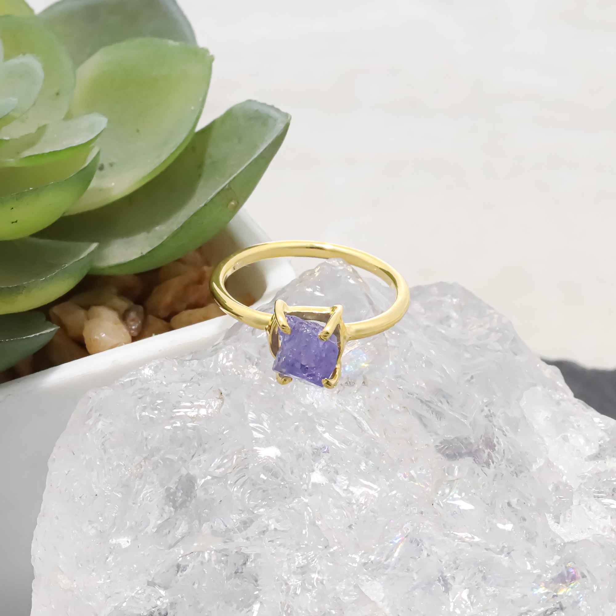 Raw Tanzanite Ring in 925 Sterling Silver Rough Gemstone Ring Handmade December Birthstone Jewelry