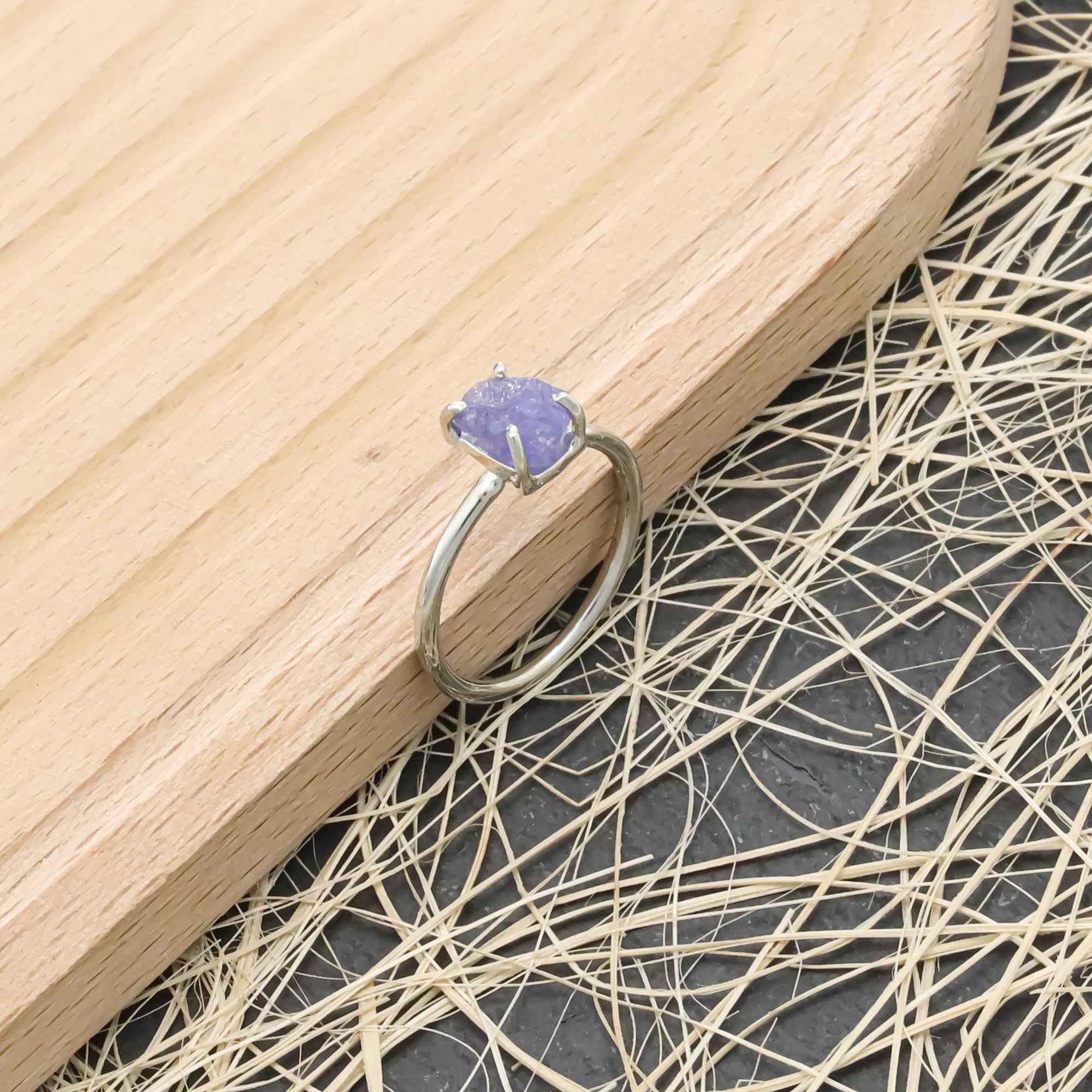Raw Tanzanite Ring in 925 Sterling Silver Rough Gemstone Ring Handmade December Birthstone Jewelry