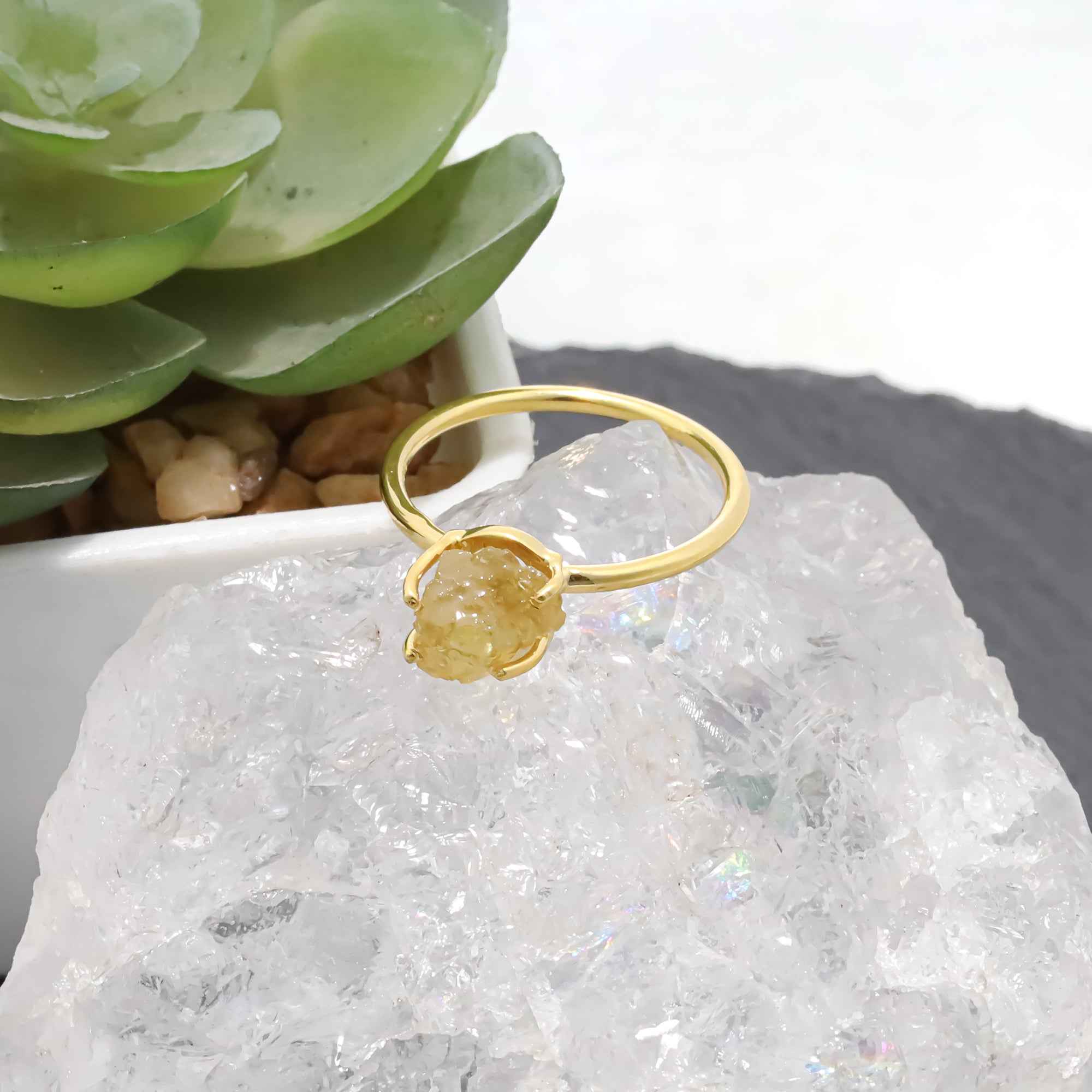 Raw Yellow Sapphire Ring in 925 Sterling Silver Rough Gemstone Ring Handmade Jewelry