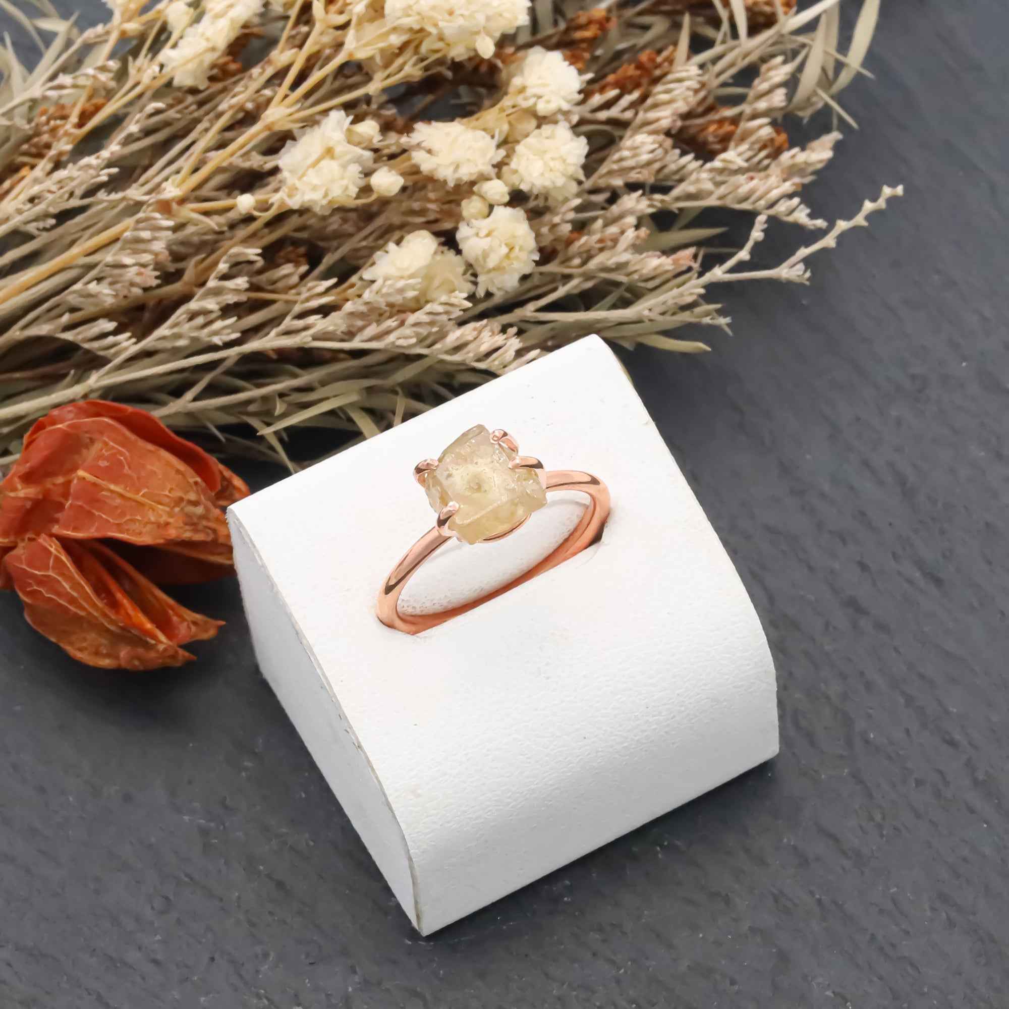 Raw Yellow Sapphire Ring in 925 Sterling Silver Rough Gemstone Ring Handmade Jewelry
