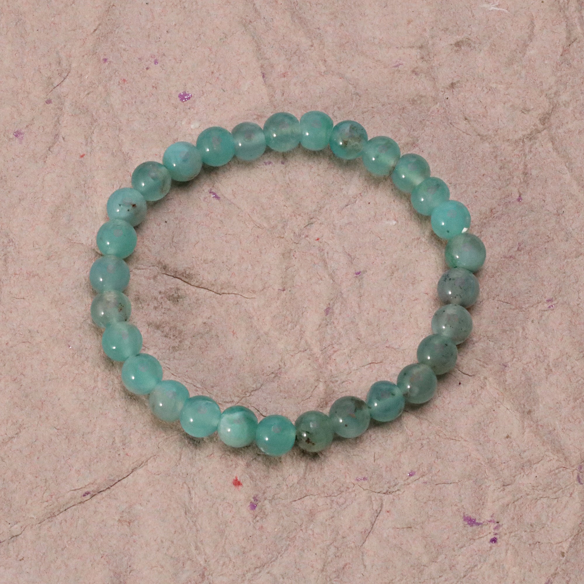 Sky Blue Aqua Chalcedony Gem Bracelet Handmade Round Stone Jewelry 75 Ct