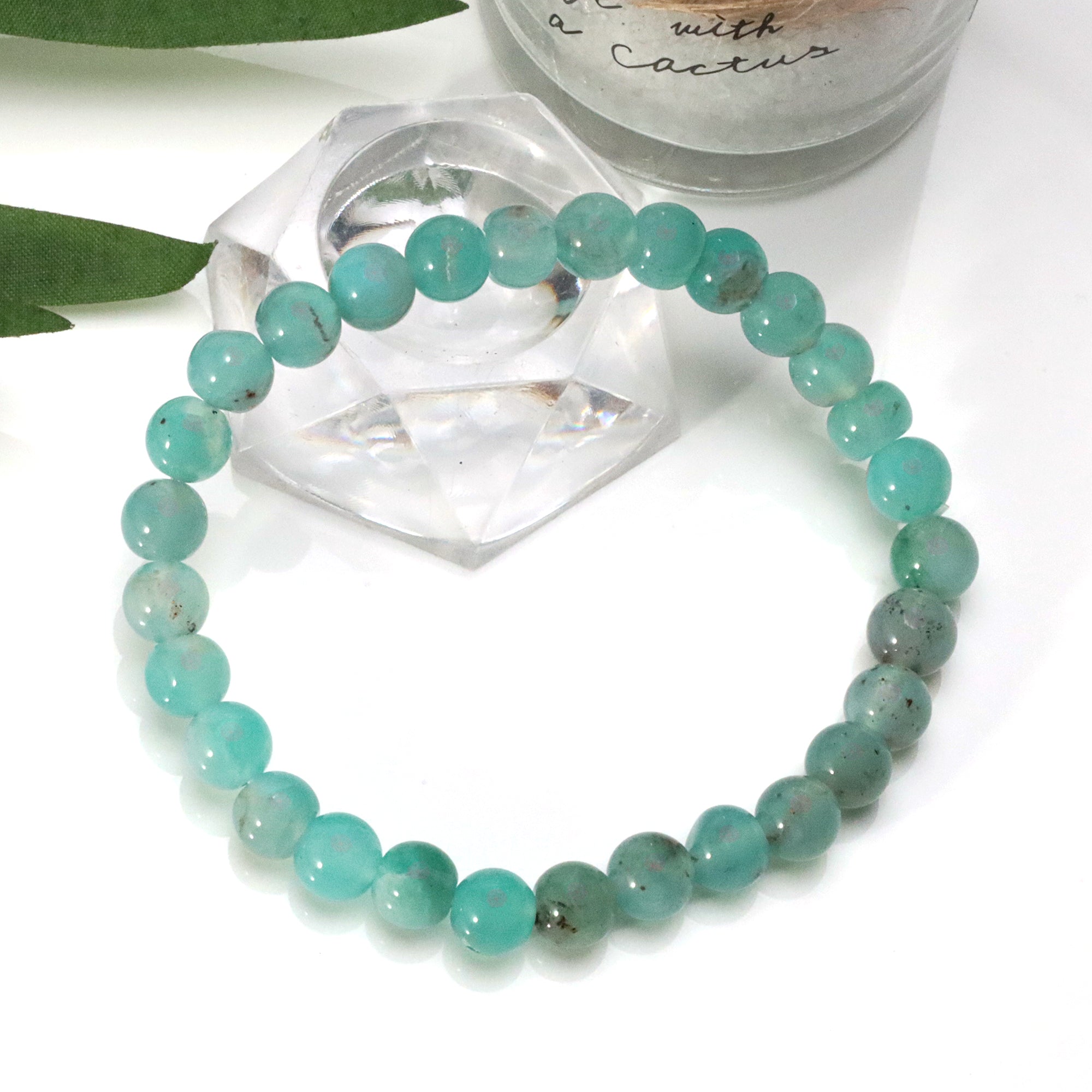 Sky Blue Aqua Chalcedony Gem Bracelet Handmade Round Stone Jewelry 75 Ct