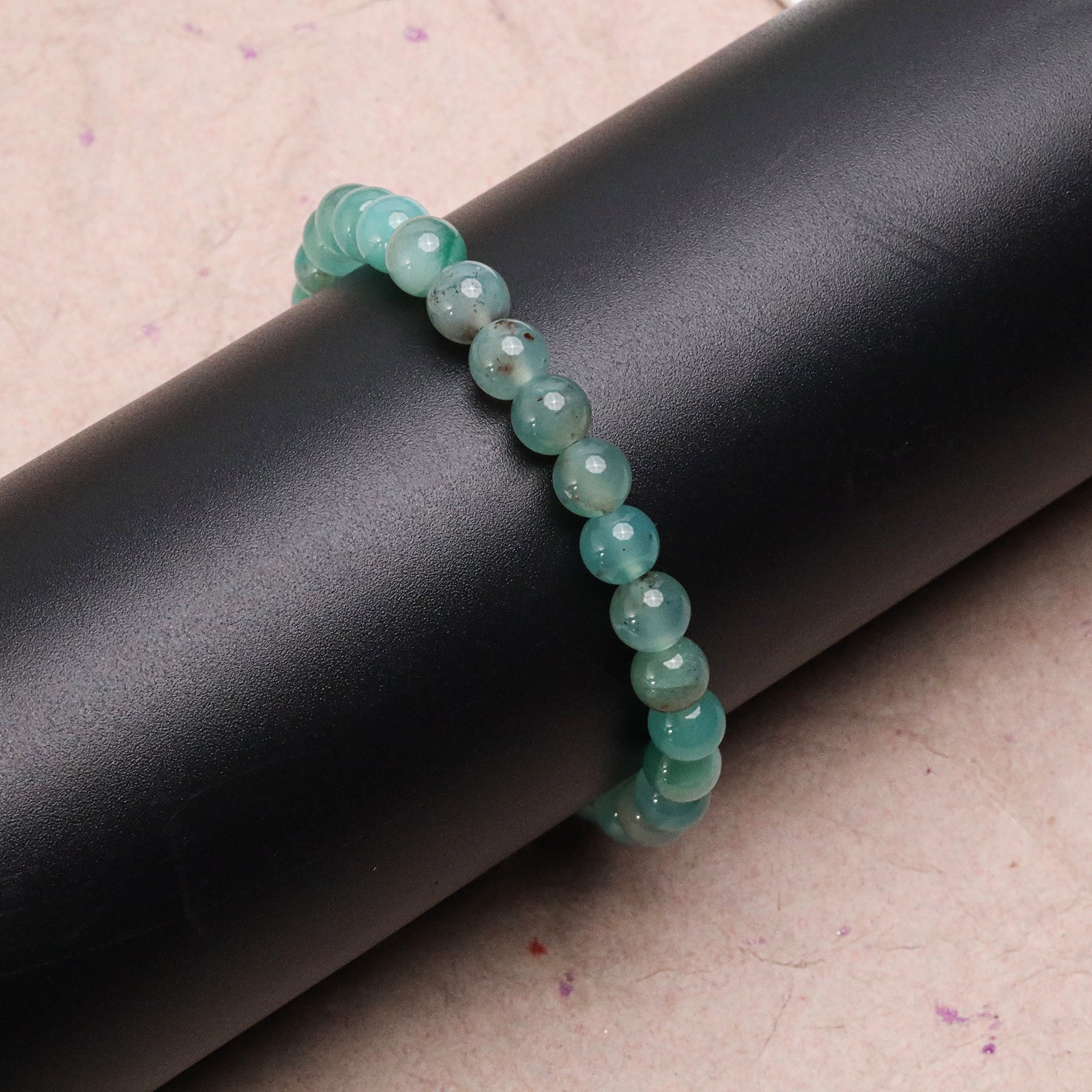 Sky Blue Aqua Chalcedony Gem Bracelet Handmade Round Stone Jewelry 75 Ct