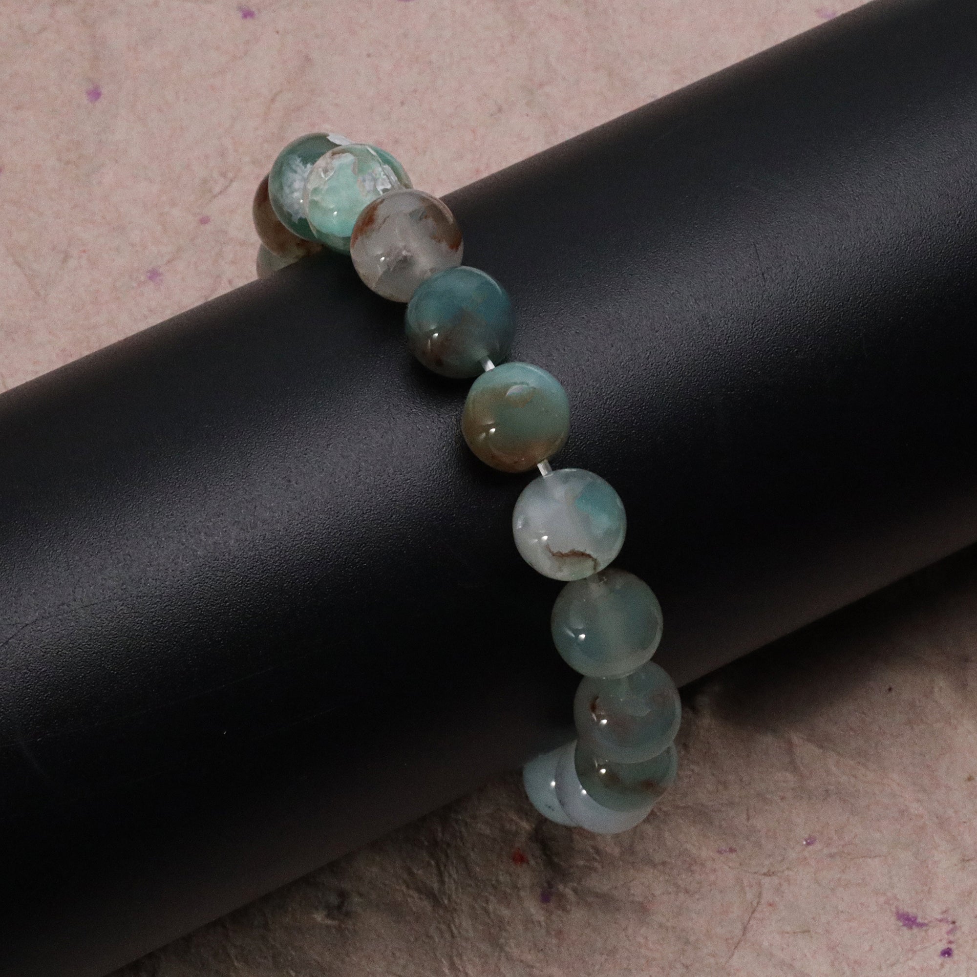 Artisan Aqua Chalcedony Gem Bracelet Natural Round Beads Handcrafted Jewelry 159 Ct