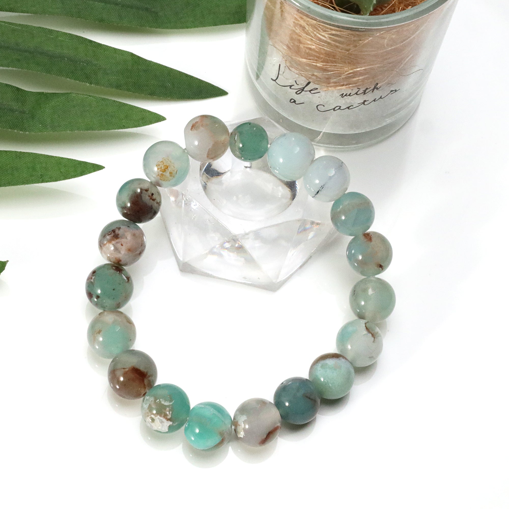 Artisan Aqua Chalcedony Gem Bracelet Natural Round Beads Handcrafted Jewelry 159 Ct