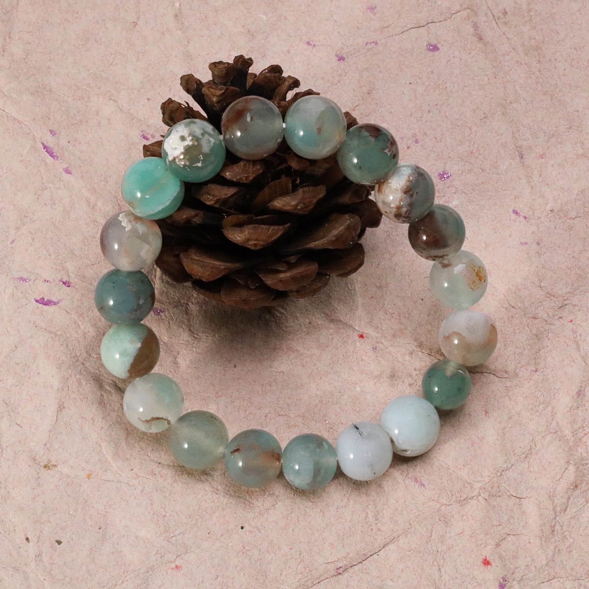 Artisan Aqua Chalcedony Gem Bracelet Natural Round Beads Handcrafted Jewelry 159 Ct