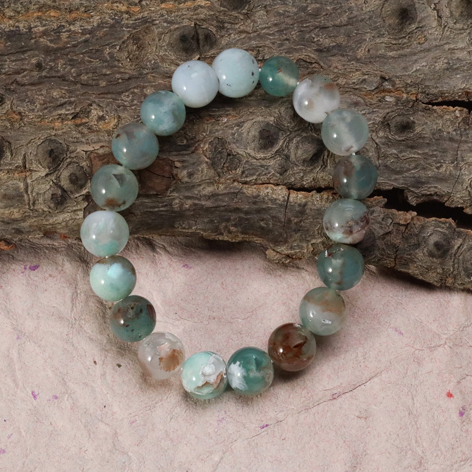 Artisan Aqua Chalcedony Gem Bracelet Natural Round Beads Handcrafted Jewelry 159 Ct