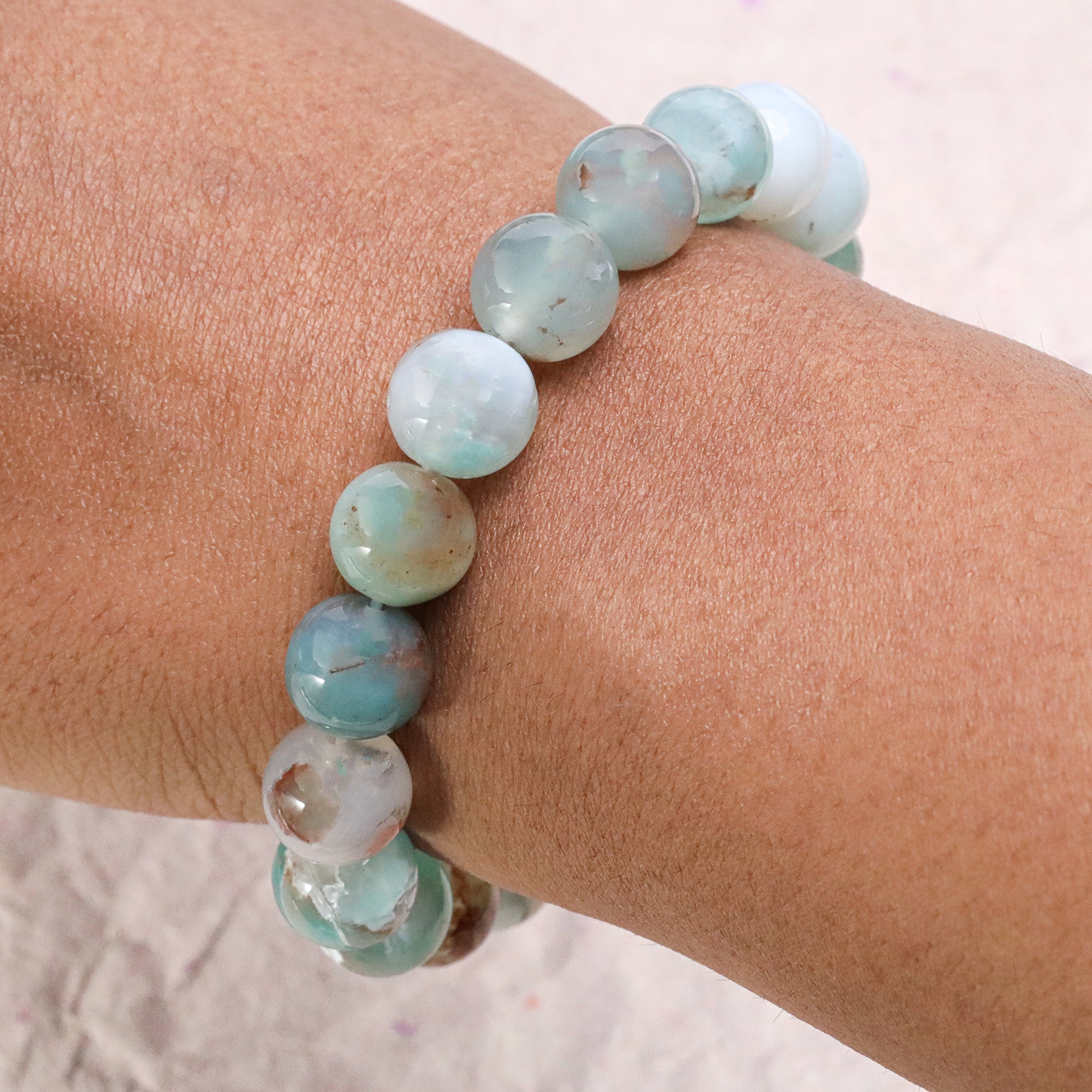 Artisan Aqua Chalcedony Gem Bracelet Natural Round Beads Handcrafted Jewelry 159 Ct