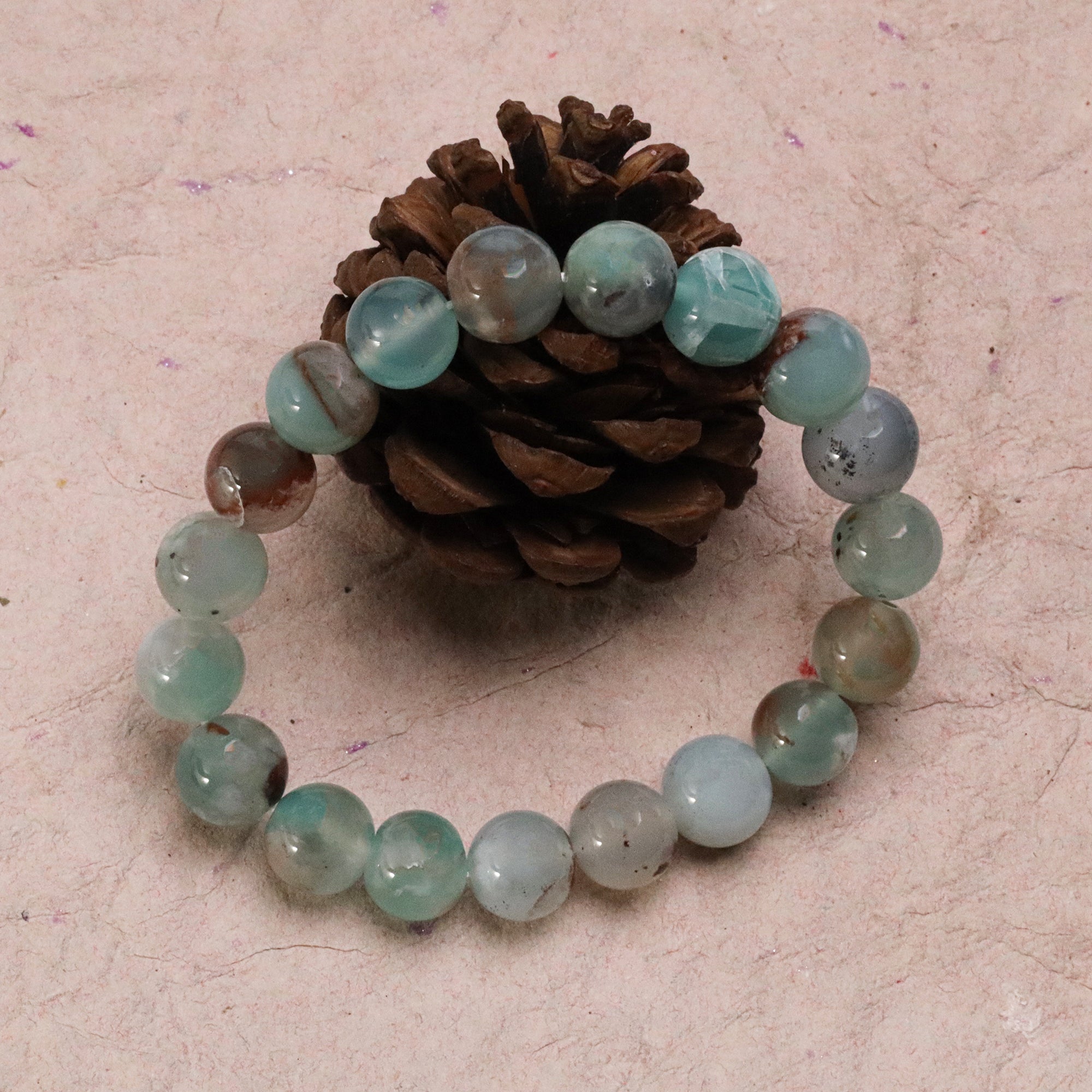 Classic Aqua Chalcedony Stone Bracelet Natural Blue Round Beads Handmade 141 Ct