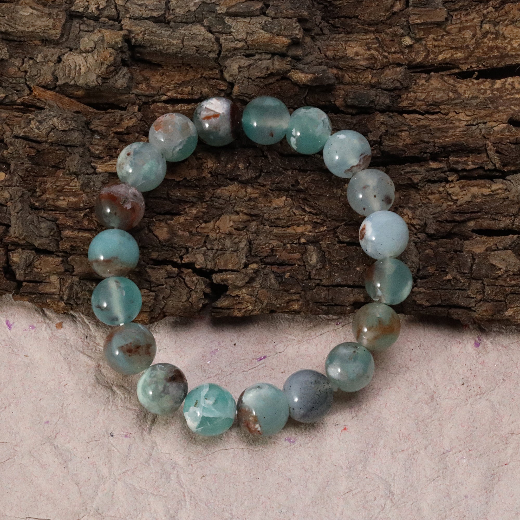 Classic Aqua Chalcedony Stone Bracelet Natural Blue Round Beads Handmade 141 Ct
