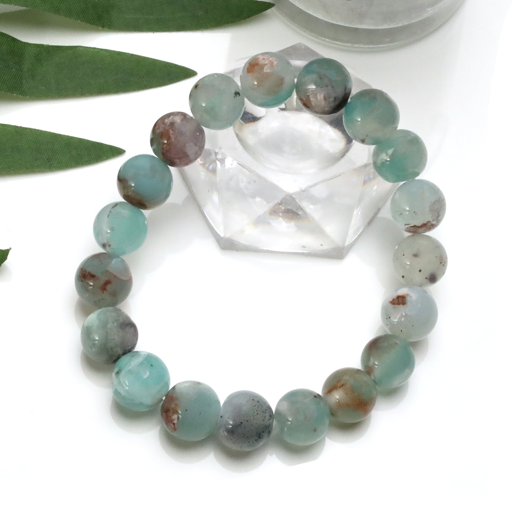 Classic Aqua Chalcedony Stone Bracelet Natural Blue Round Beads Handmade 141 Ct