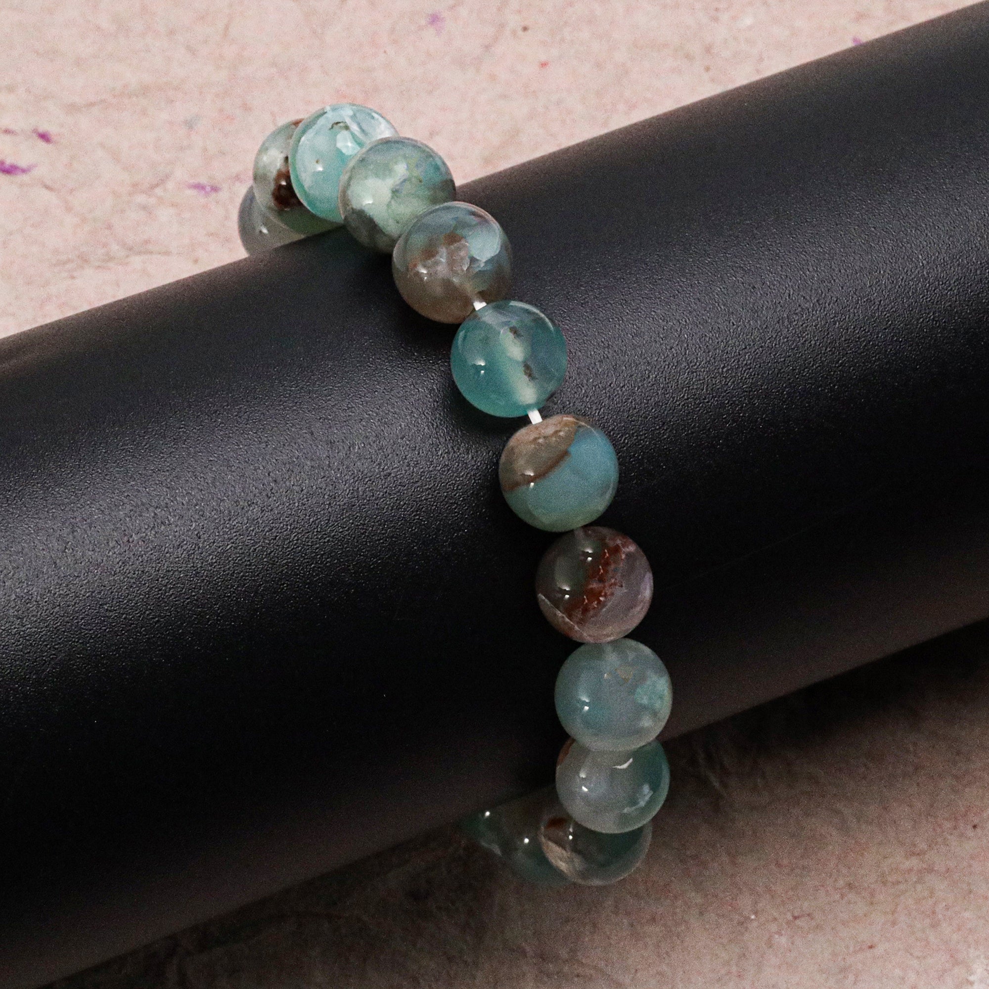 Classic Aqua Chalcedony Stone Bracelet Natural Blue Round Beads Handmade 141 Ct