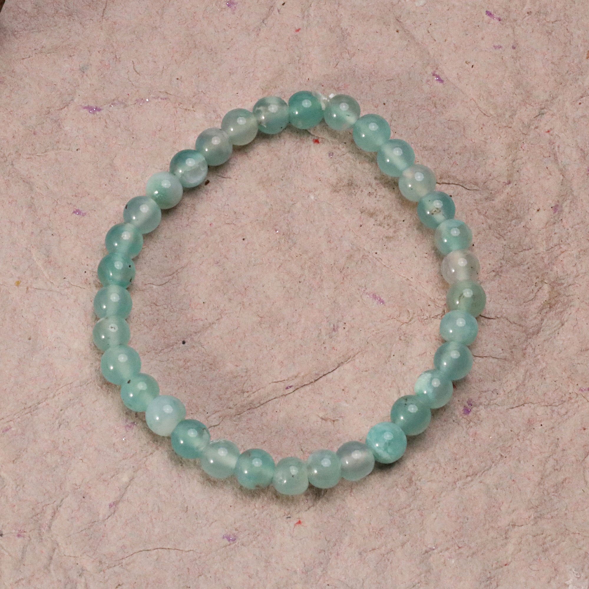 Natural Blue Chalcedony Round Bead Bracelet Handmade Gemstone Stretch Jewelry 55 Ct
